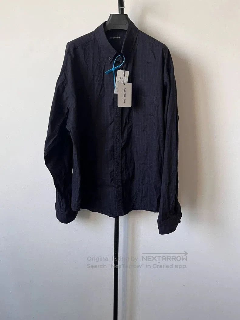 Balenciaga Plaid Logo Embroidered Long Sleeve Shirt.
