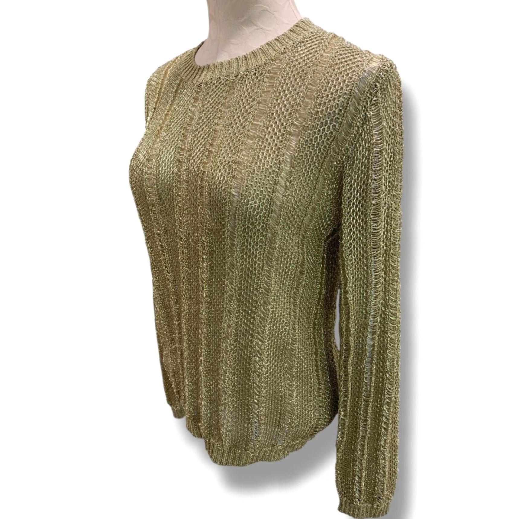 Anthropologie HWRE Anthropologie Womens Medium Loose Knit Metallic Sweater Gold Size M / US 6-8 / IT 42-44 - 7 Thumbnail