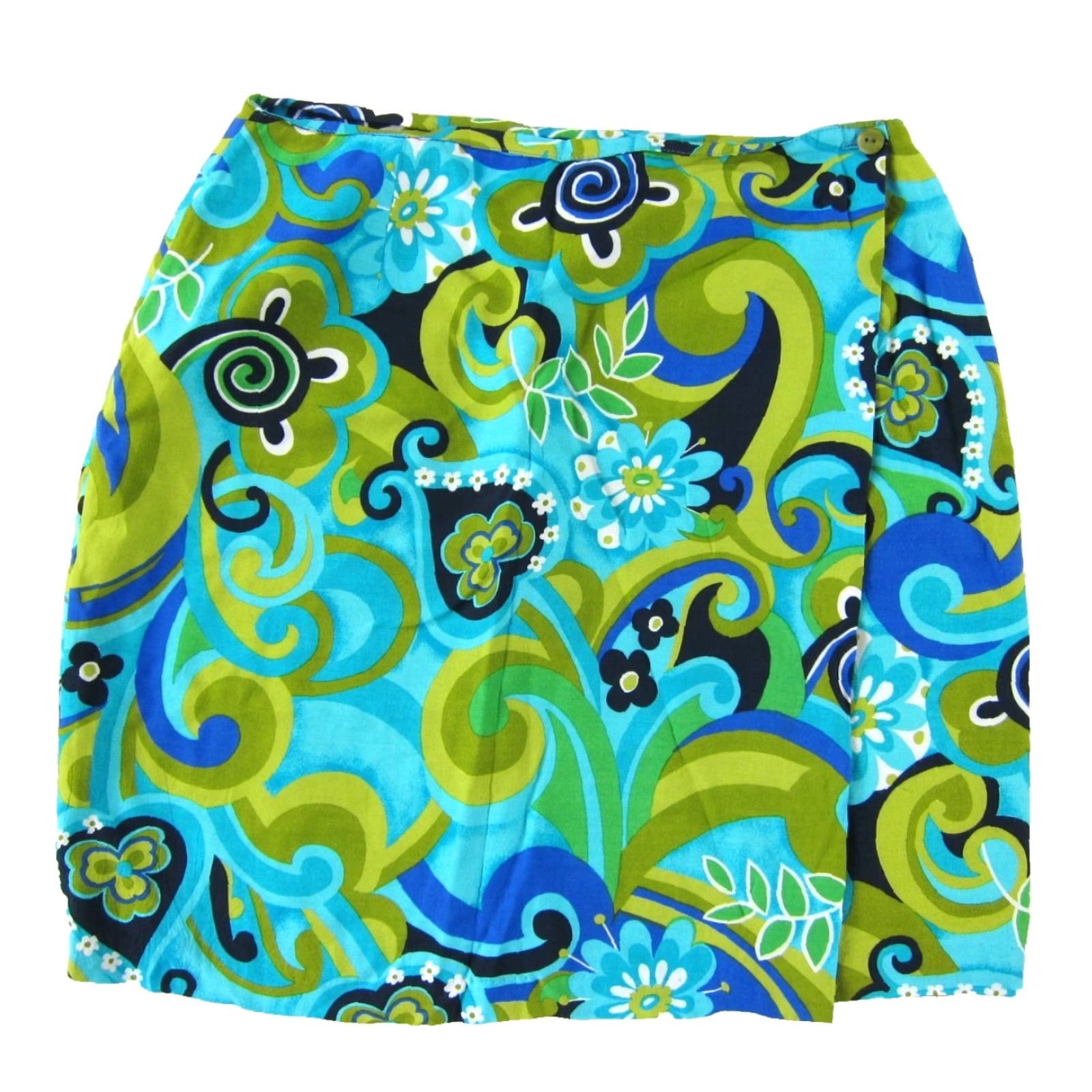 Vintage VINTAGE Monte Blue Green Black White Retro Floral Wrap Skirt Women M-L Blue 100% rayon Monte Skirt Wrap Knee Length Floral Vintage Womens Size M-L Size 32" / US 10 / IT 46 - 2 Thumbnail