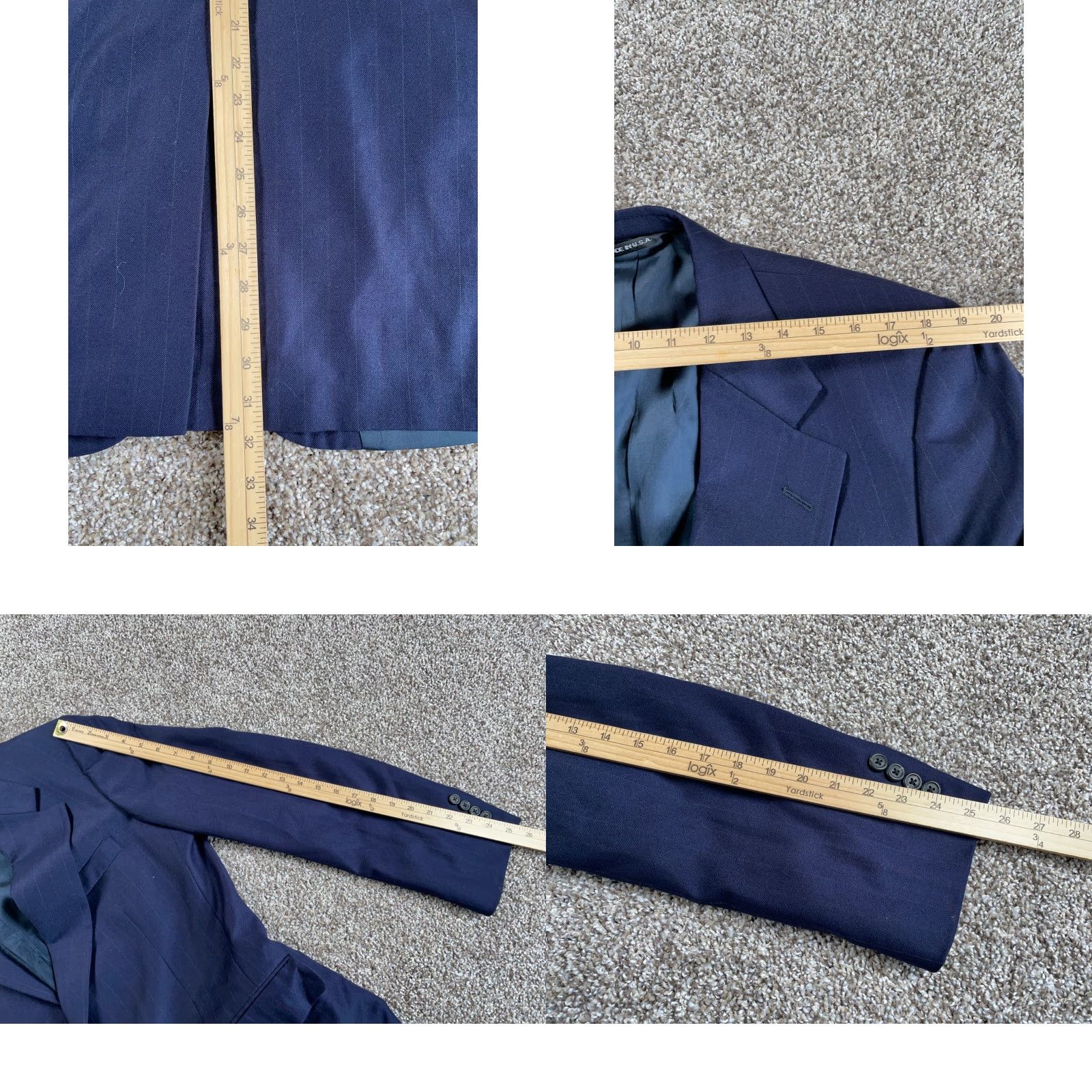 Polo Ralph Lauren VINTAGE Polo University Club Blazer Men 40 Dark Blue Pinstripe Wool 2 Piece Notch Lapel Single-Breasted Four-Button Sleeve Dry Clean Only Wool Jacket Size US L / EU 52-54 / 3 - 8 Thumbnail