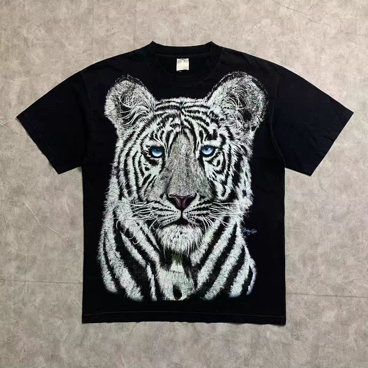 Vintage Black Washed Vintage Tiger Print T-Shirt Size US M / EU 48-50 / 2 - 1 Thumbnail