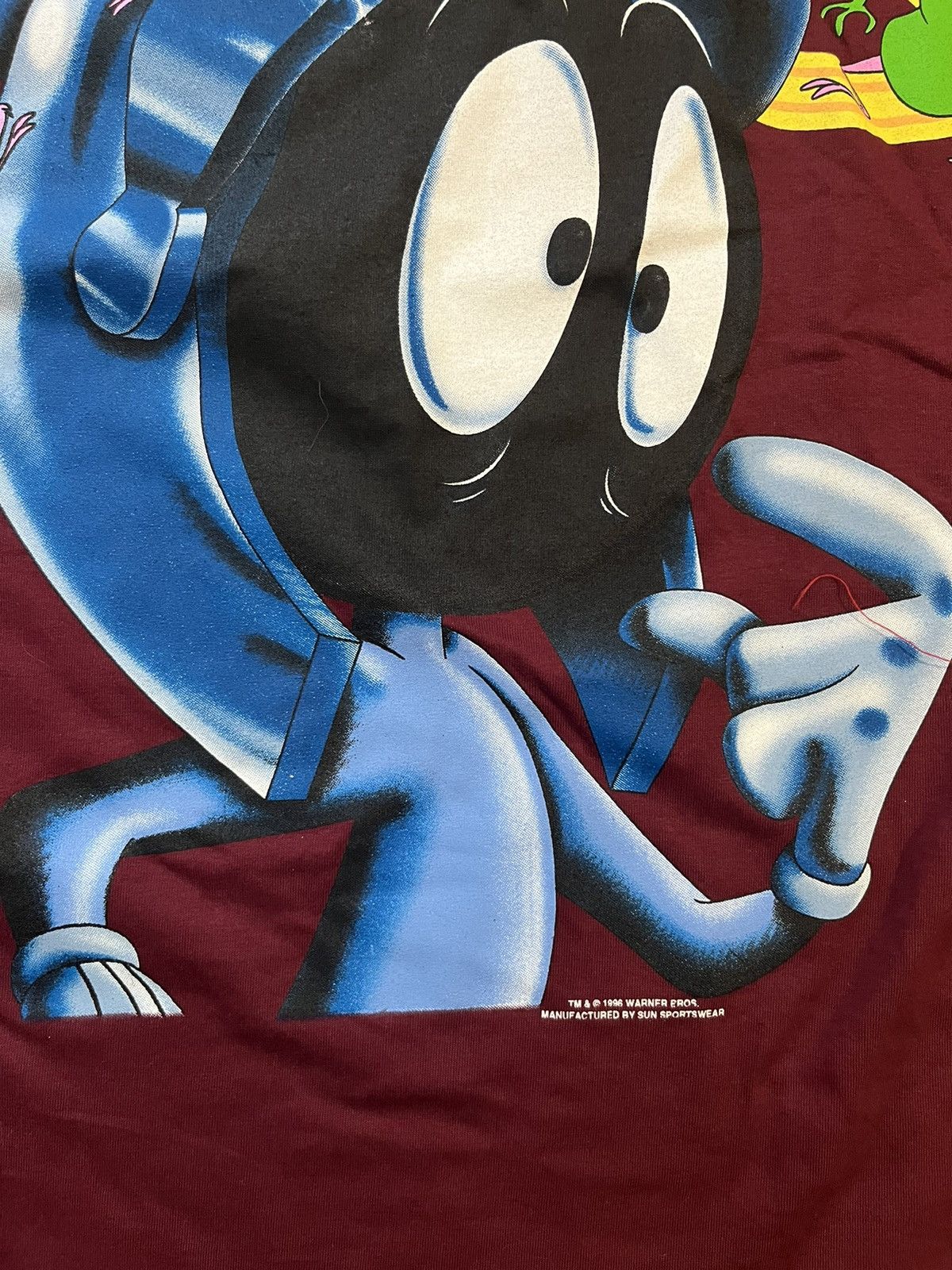 Vintage × Warner Bros Vtg 1996 Looney Tunes Marvin the Martian Long Sleeve Maroon Size US XL / EU 56 / 4 - 2 Thumbnail