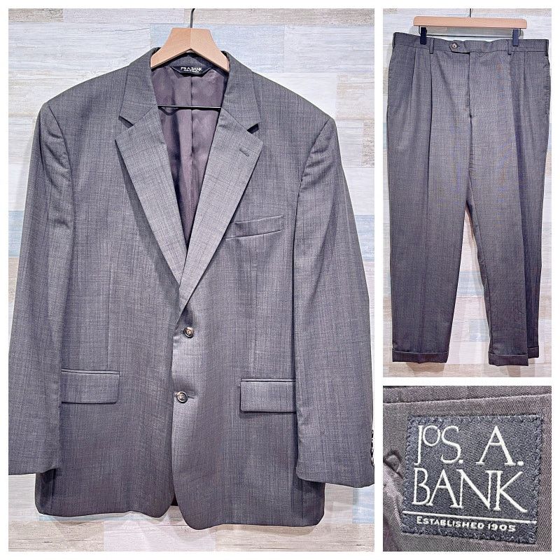 Jos. A. Bank Jos A Bank Wool Birdseye Suit Gray Mens 46R 40W Size 46R - 1 Thumbnail