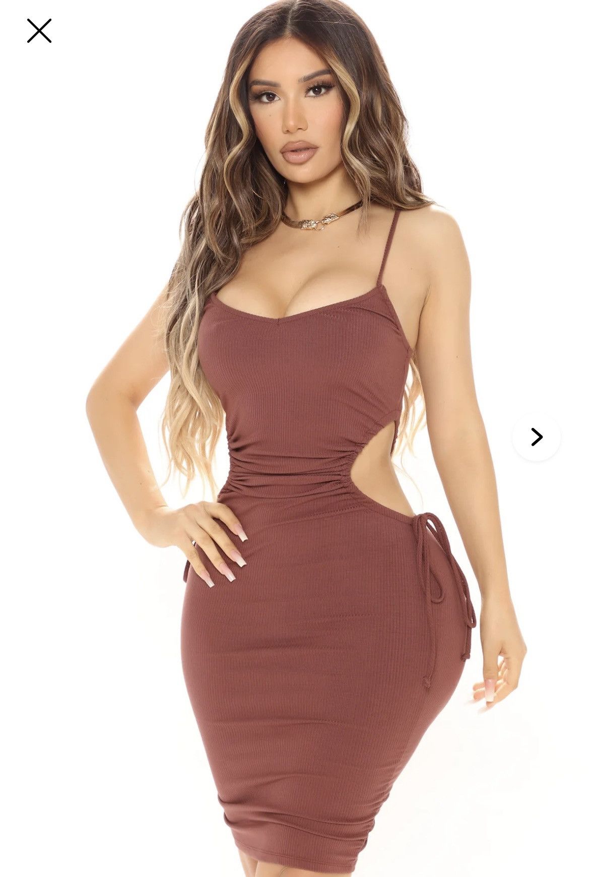 Fashion Nova Stacie Thick Ribbed Mini Dress - Brown Size M / US 6-8 / IT 42-44 - 1 Thumbnail