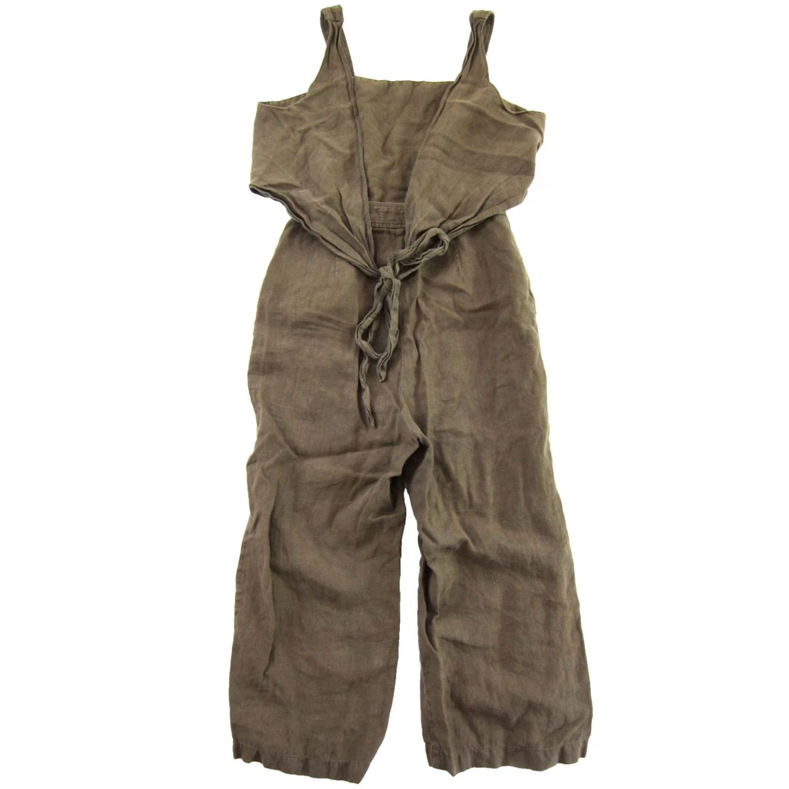 Vintage VETTA Jumpsuit 2 Piece Apron Romper Size 8 Olive Green 100% Linen Pockets Button Linen Bohemian Summer Womens Size 30" / US 8 / IT 44 - 2 Thumbnail