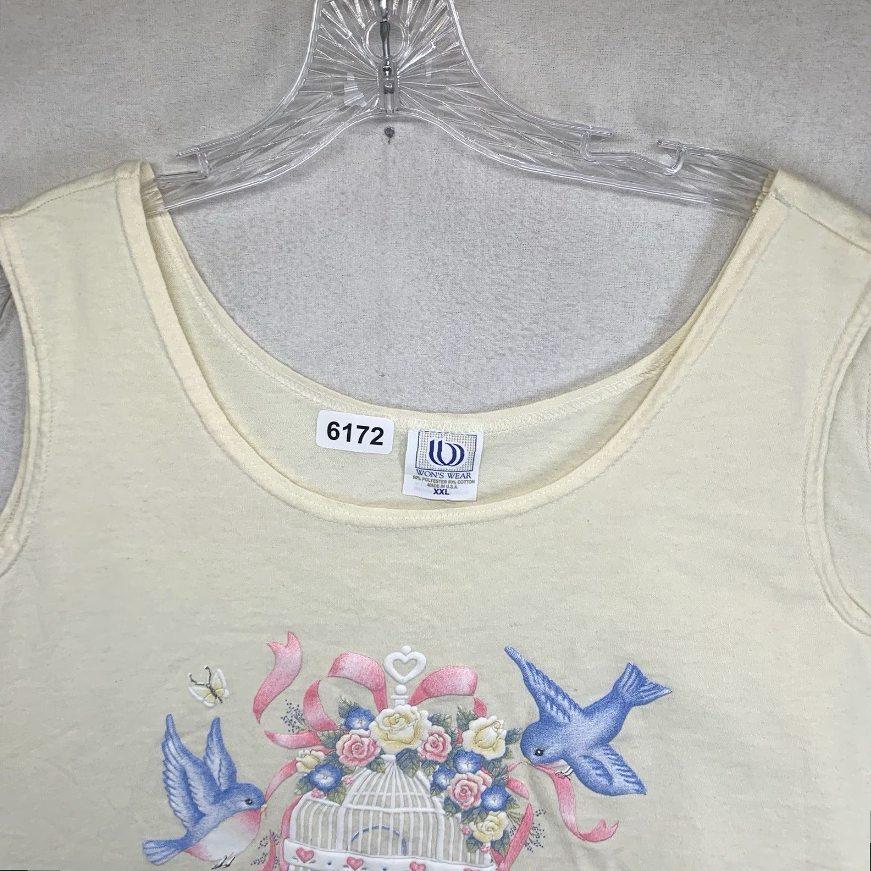 Vintage VINTAGE Women's Tank Top 2XL Ivory Blue Birds Botanical Sleeveless Casual All Seasons 90s Cottagecore Size XXL / US 16-18 / IT 52-54 - 4 Thumbnail