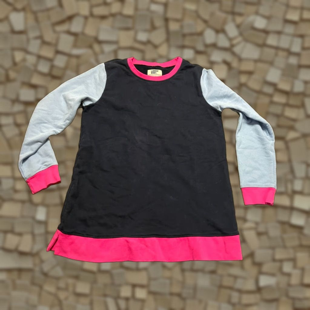 Lands' End Lands' End Sweater Women's Size Medium Pullover Crew Neck Long Sleeve Dark Blue Pink Solid Casual Fall Spring Summer Regular Womens Size M / US 6-8 / IT 42-44 - 1 Thumbnail