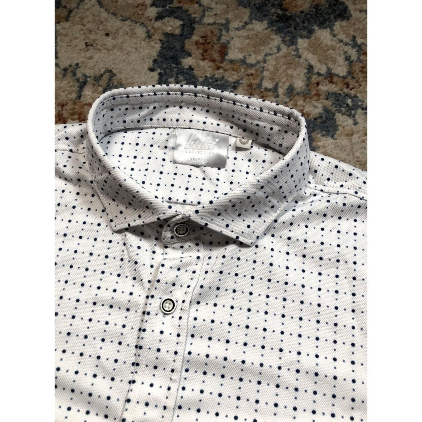 Vintage Buki Collection Shirt Mens Medium White Navy Dot Short Sleeve Button Up Seattle Size US M / EU 48-50 / 2 - 7 Thumbnail