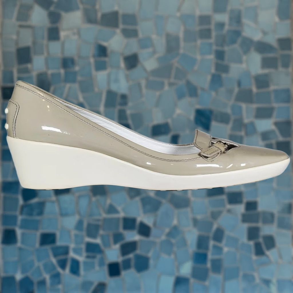 Vintage TOD's Gray Patent Leather Wedges Slip On Pumps Women's US 10 Shoes" Size US 10 / IT 40 - 1 Thumbnail