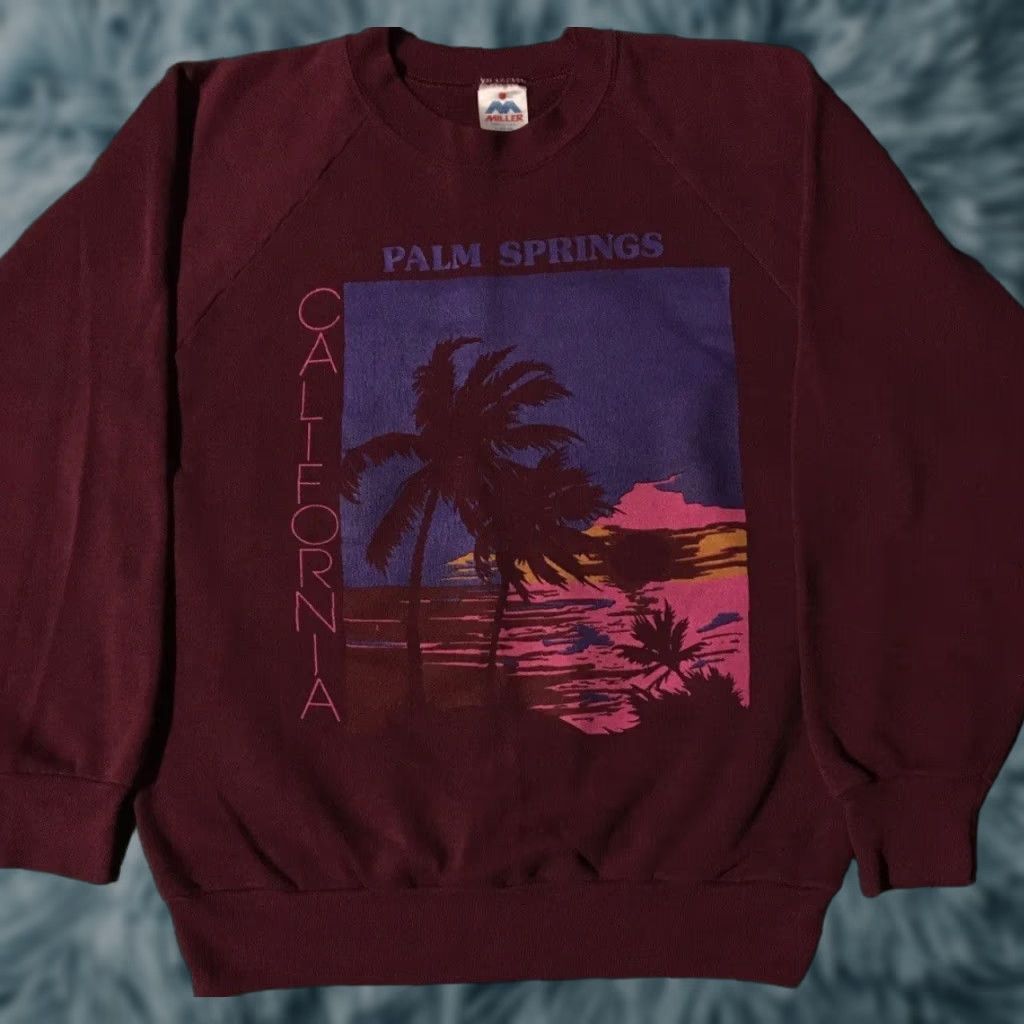 Vintage Vtg 80s Palm Springs California Faded Sweatshirt S Beach Art Surf Skate Grunge OP Hoodie Men Red Vaporwave 90s USA Surf Skate Size US S / EU 44-46 / 1 - 1 Thumbnail
