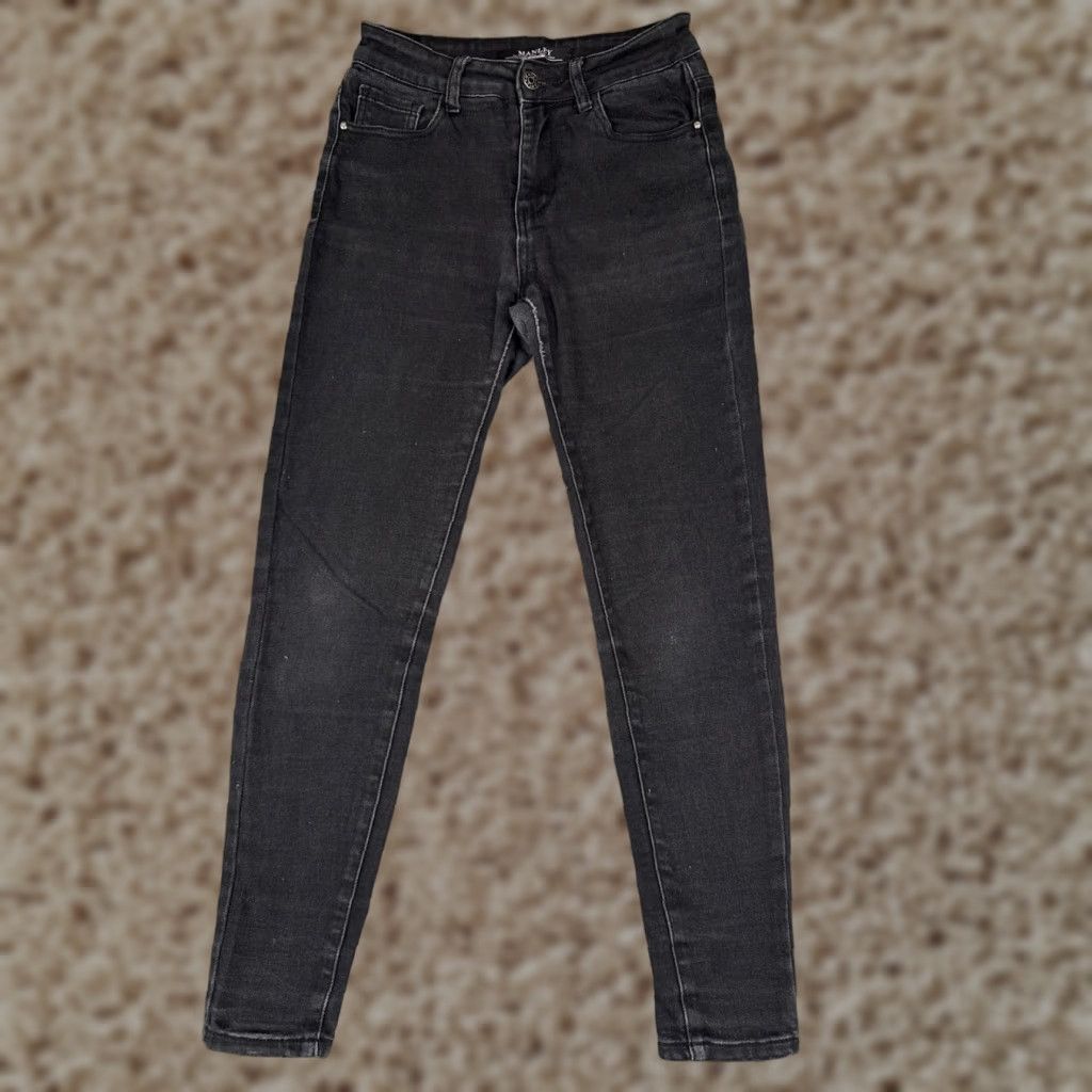 Vintage Manley Jeans Juniors 7 Black Denim Skinny Taper Leg Mid Rise Cotton Blend 26x27 Jeans Womens Size 28" / US 6 / IT 42 - 1 Thumbnail