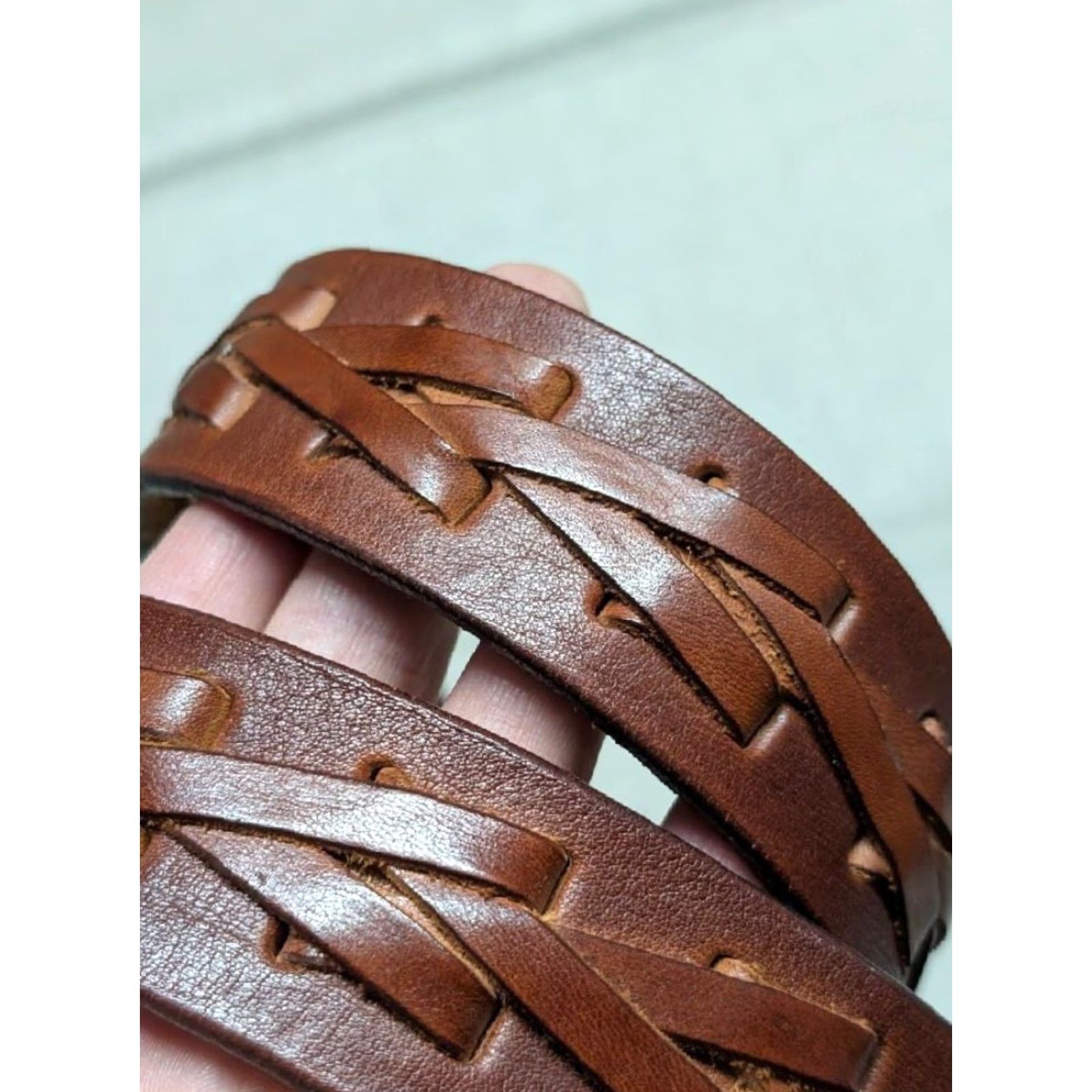 Vintage VINTAGE Valmars leather belt 38 brown full grain Weave Braided Western Hippie Mens Italy size 38 Size 38 - 3 Thumbnail