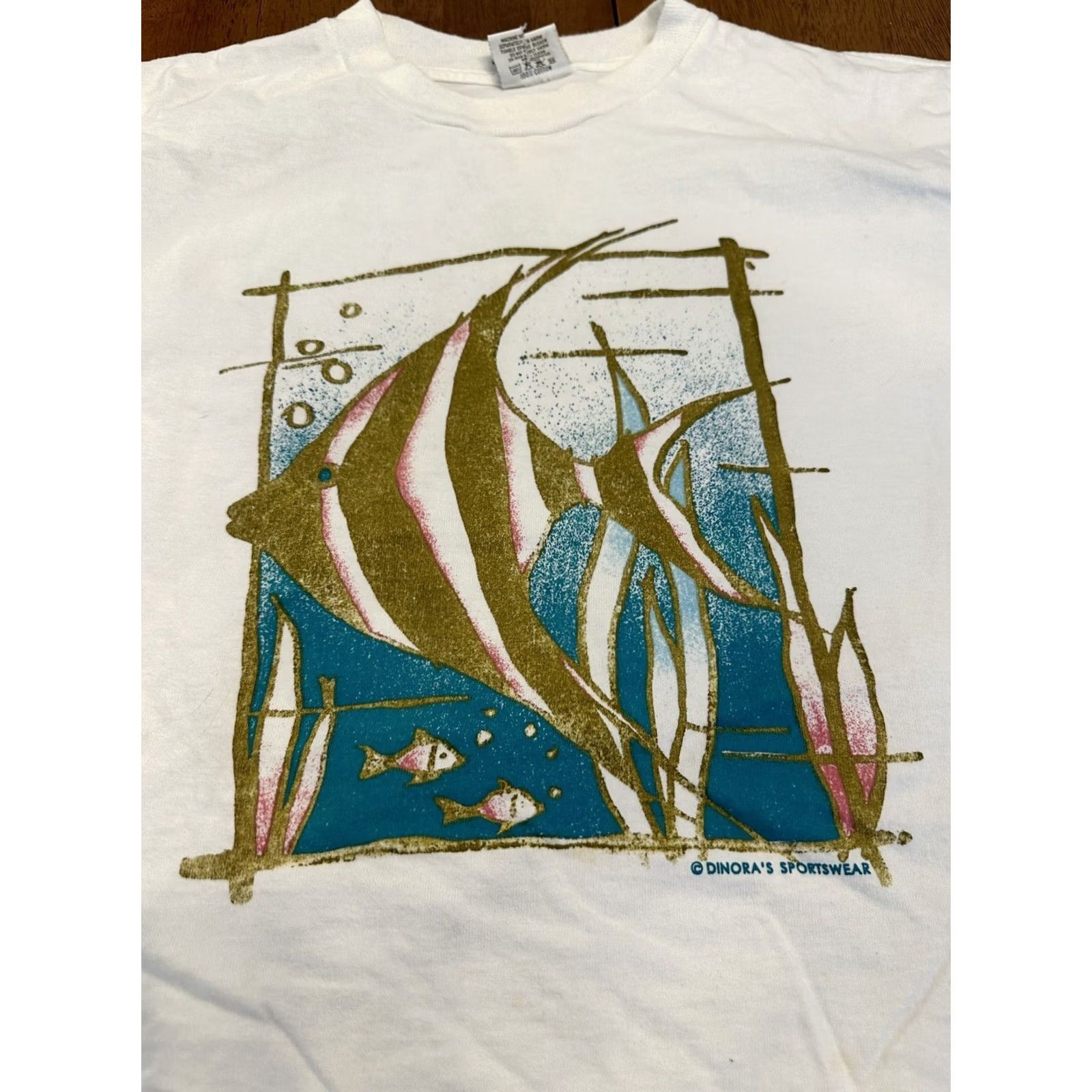 Vintage VINTAGE Diamond Dust Tropical Fish Shirt Mens XL White Cotton Single Stitch T 90s Solid Crew Neck Short Sleeve Stained Size US XL / EU 56 / 4 - 5 Thumbnail