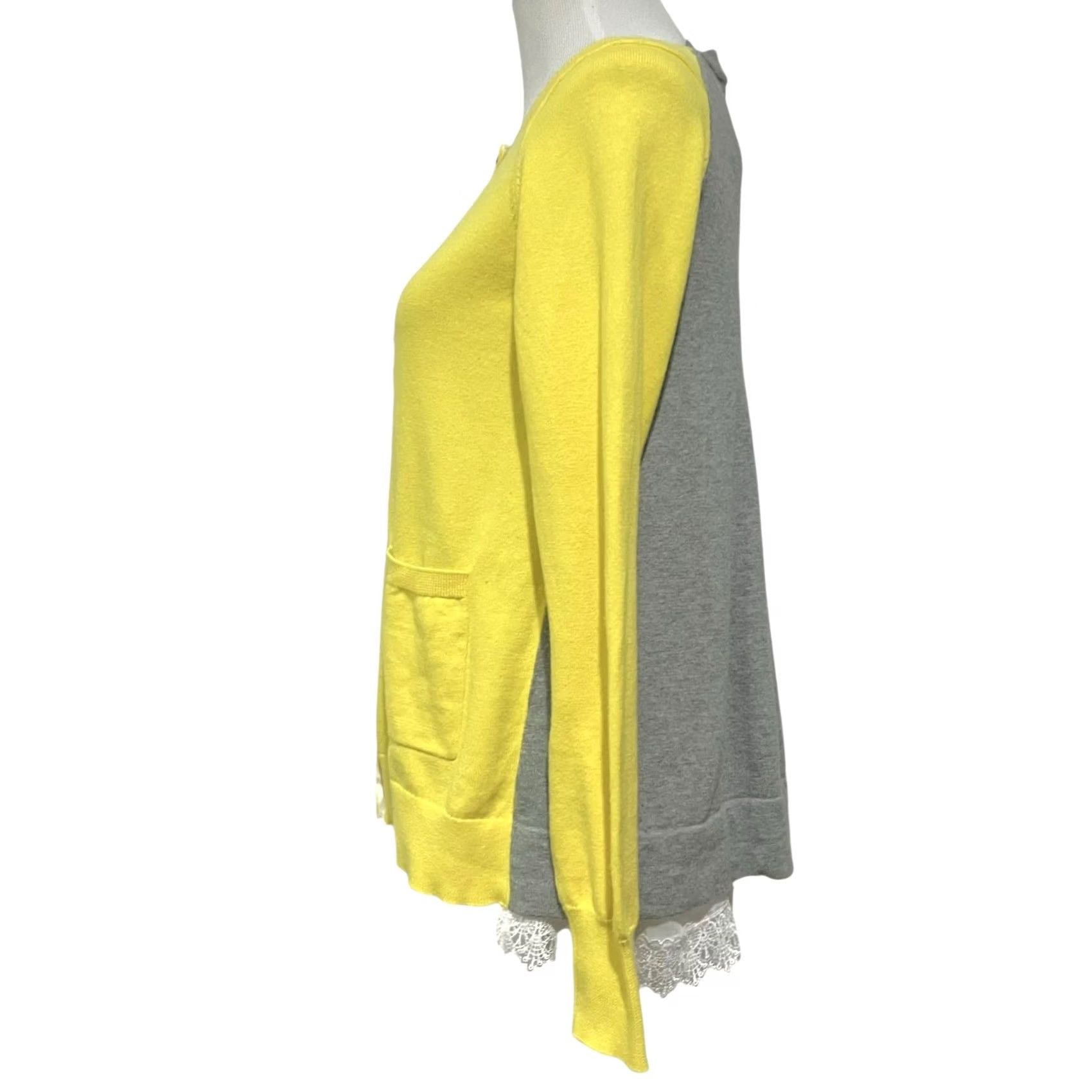 Vintage Cabi Love Carol Belle Cardigan Yellow Grey w/ Lace Trim Cotton Sz M Style 3010 Cardigan Women M Yellow Lace Trim Cotton Vintage? Size M / US 6-8 / IT 42-44 - 6 Thumbnail