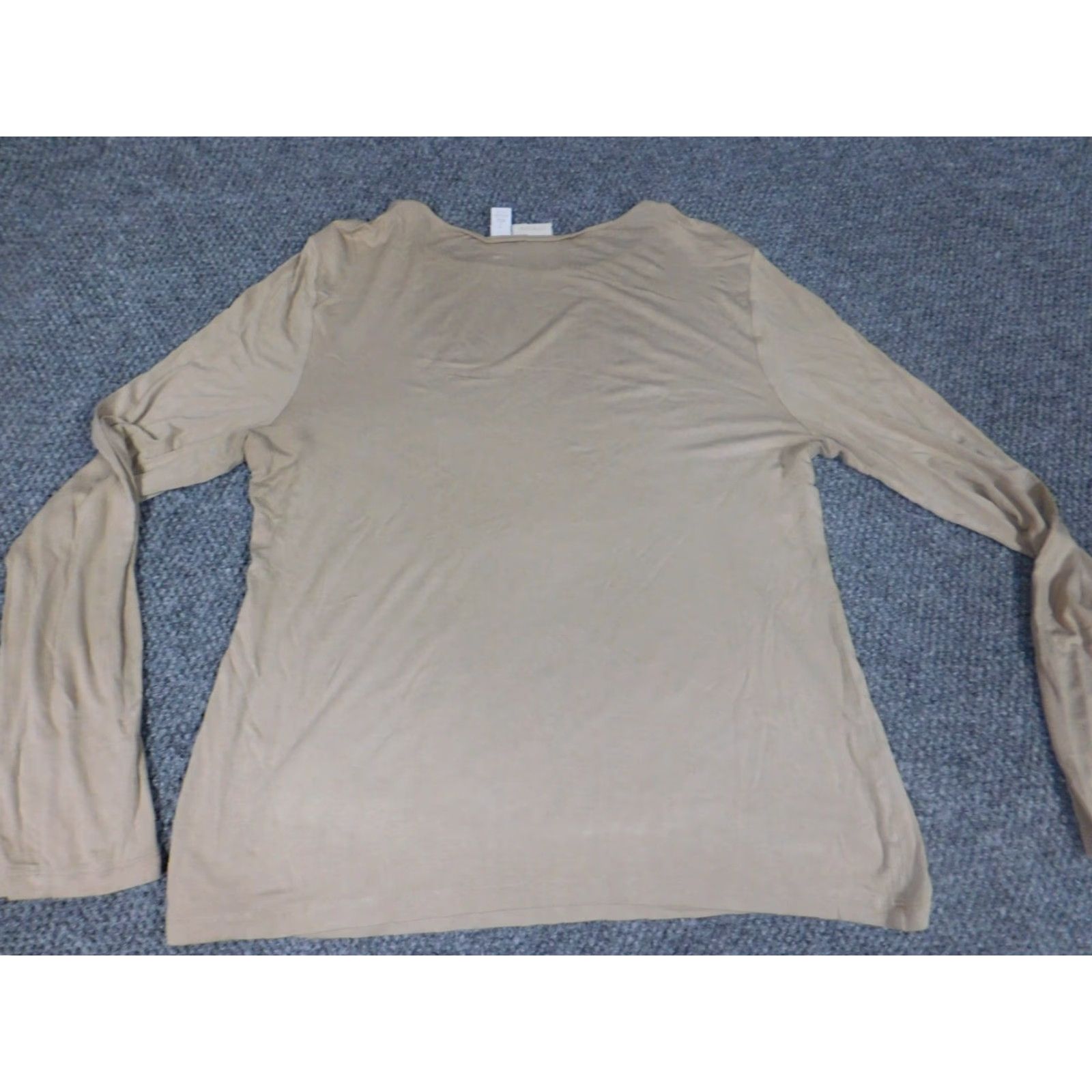 Vintage Chicos Blouse Shirt Womens 1 Beige Rayon Spandex Crew Neck Long Sleeve Stretch Casual Button Size XS / US 0-2 / IT 36-38 - 6 Thumbnail
