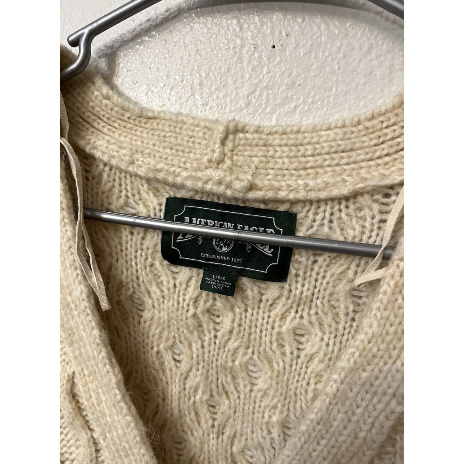 American Eagle Outfitters VINTAGE American Eagle Outfitters Cardigan Women's Oversized Cable-Knit Wool Blend Fisherman V-Neck Ivory Cream L Size L / US 10 / IT 46 - 3 Thumbnail