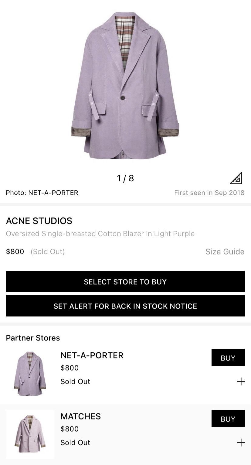 Acne Studios Women’s Oversized Single-breasted Cotton Blazer Light Purple Size ONE SIZE - 2 Thumbnail