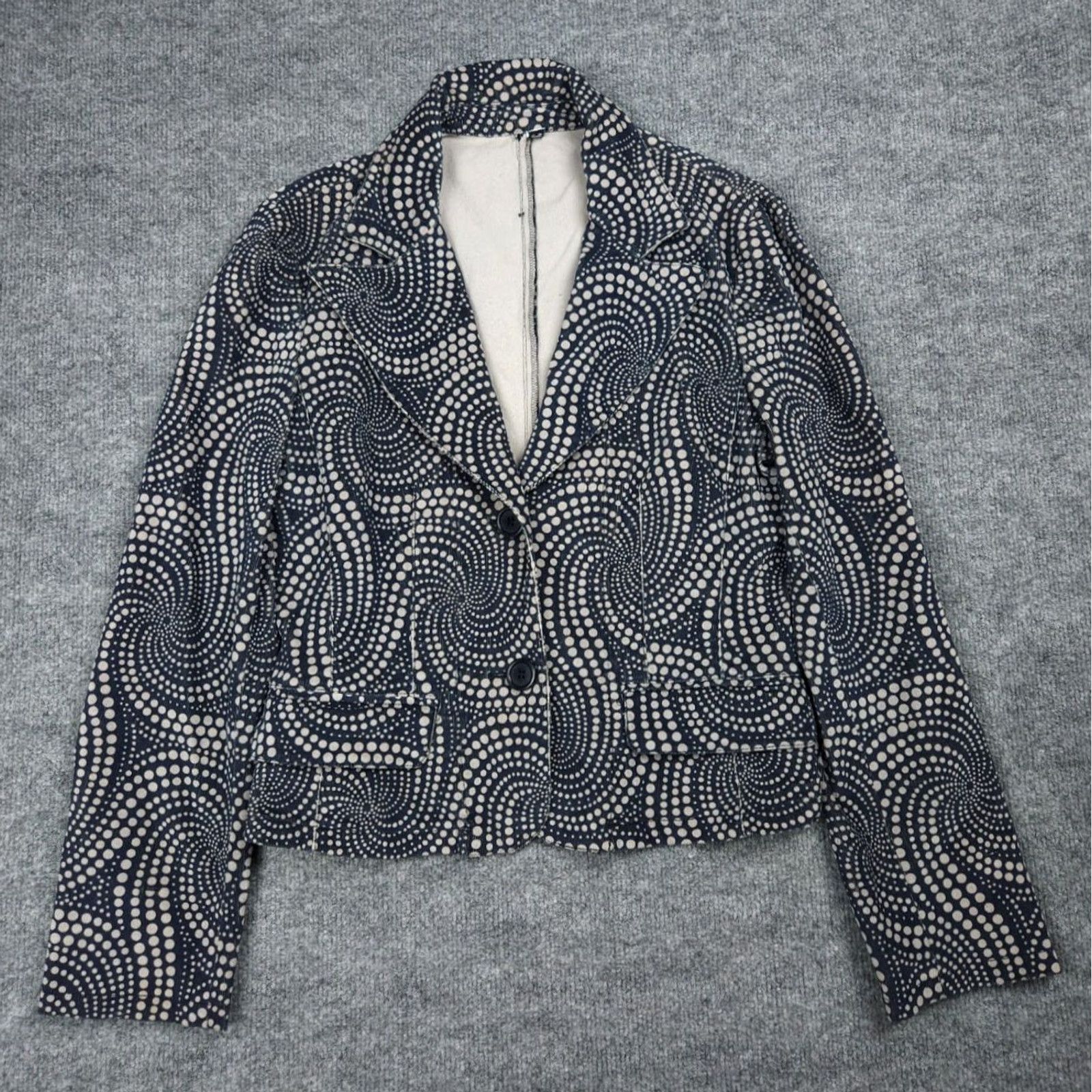 Max Mara Max Mara Blazer Jacket Women's 8 Blue White Geometric AOP Swirl Cotton Corduroy Button Two-Button Suit Style Ballpark? Size M / US 6-8 / IT 42-44 - 3 Thumbnail