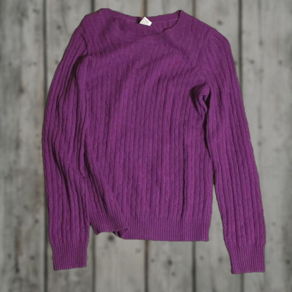 J.Crew J. Crew Sweater Woman Purple 100% Cashmere Cable Knit Crew Neck Size SMALL Regular Pullover Knit Wool/Cashmere? Size S / US 4 / IT 40 - 1 Thumbnail
