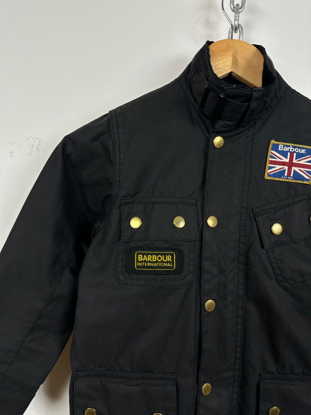 Barbour Kids Barbour Union Jack International Black Waxed Jacket Size US XXS / EU 40 - 6 Thumbnail