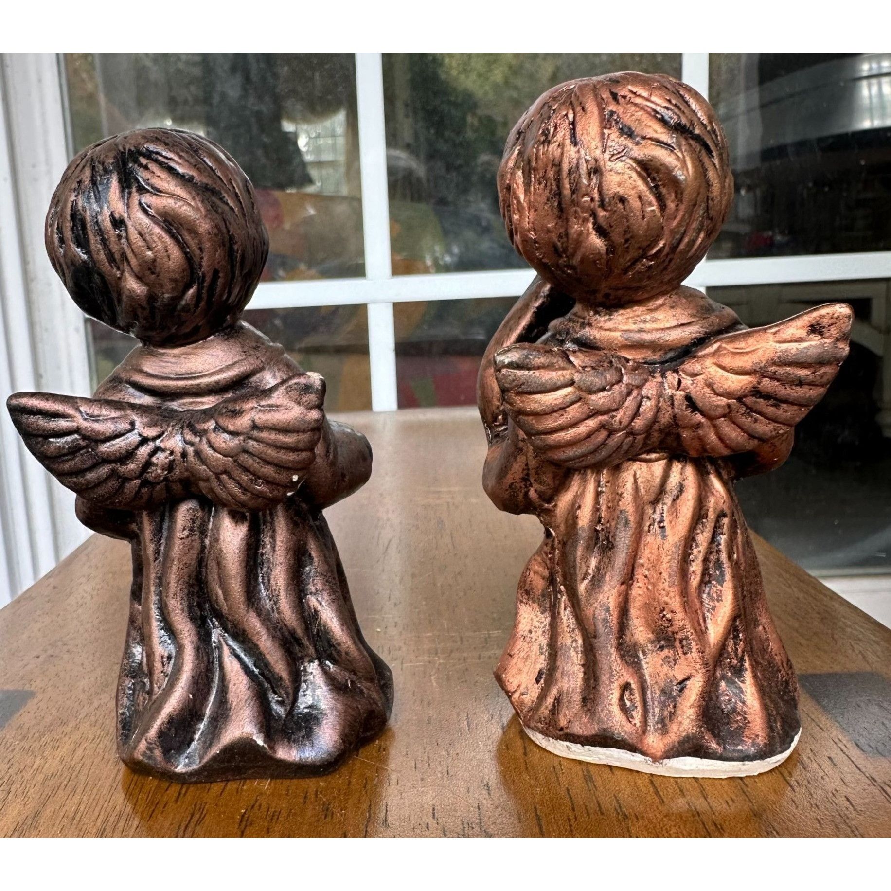 Vintage VTG Porcelain Angel Figurines Set of 2 Antique Look Bronze F Size ONE SIZE - 8 Thumbnail