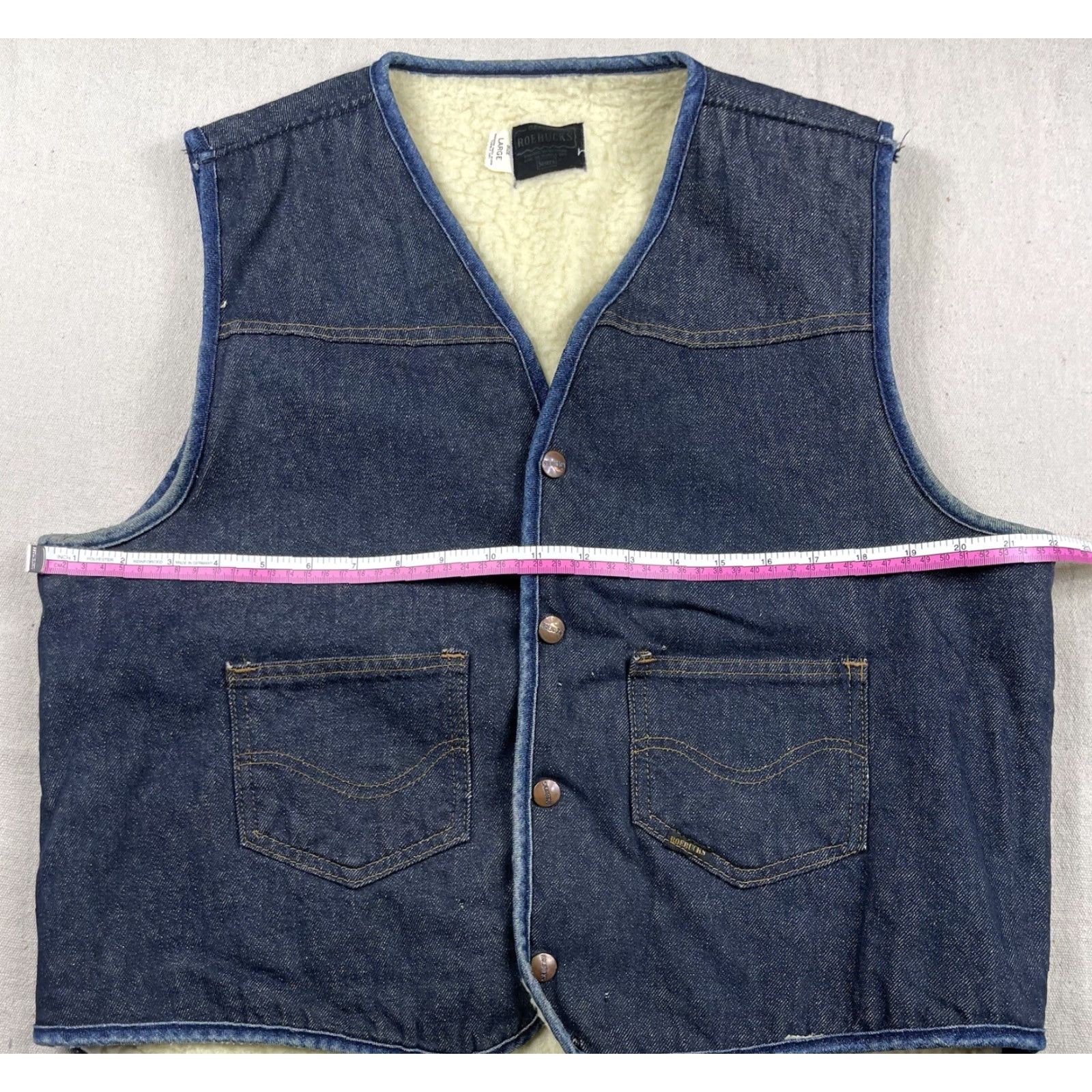 Sears VINTAGE Roebucks Denim Vest Sherpa Lined Sz Large Mens Western Cowboy Vest Size US 33 - 5 Thumbnail