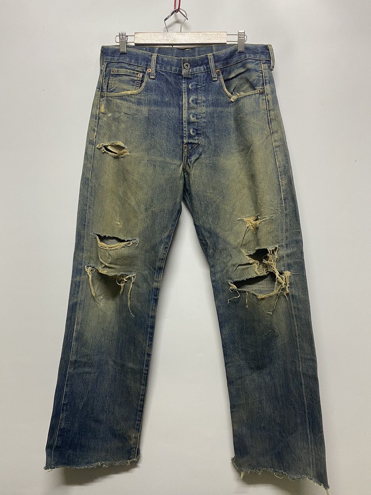 Levi's Levis BE 502 Button J22 Selvedge Distressed Denim Jeans Size US 34 / EU 50 - 1 Thumbnail