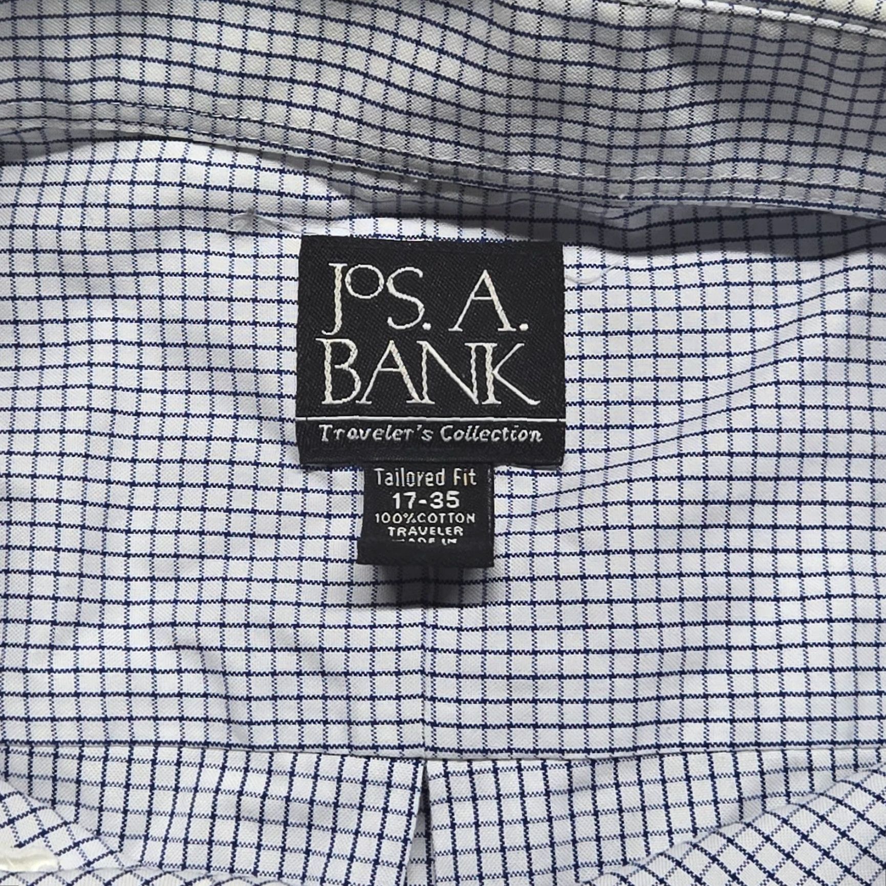Jos. A. Bank VINTAGE Jos. A. Bank Men’s Dress Shirt Long Sleeve Blue White Striped 17 Regular Fit Business Casual Size 46R - 3 Thumbnail