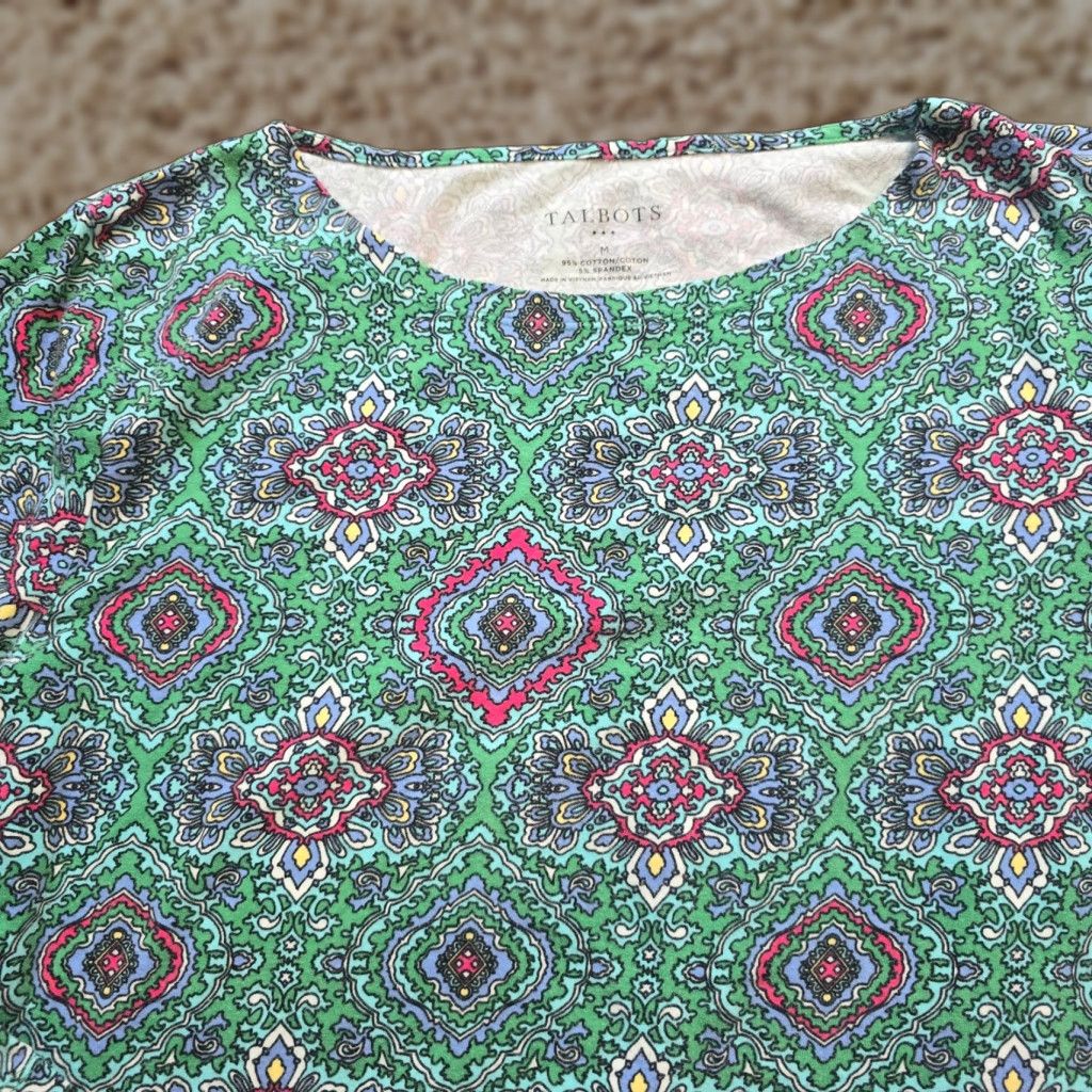 Talbots Talbots Top Shirt Womens Medium Green Boat Neck 3/4 Sleeve Stretchy Casual Size M / US 6-8 / IT 42-44 - 1 Thumbnail