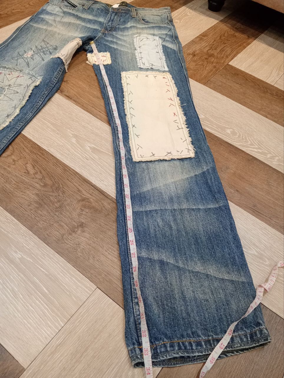 Japanese Brand JAPANESE OUTBALL WEST PATCHWORK DISTRESSED JEANS Size US 33 - 14 Thumbnail