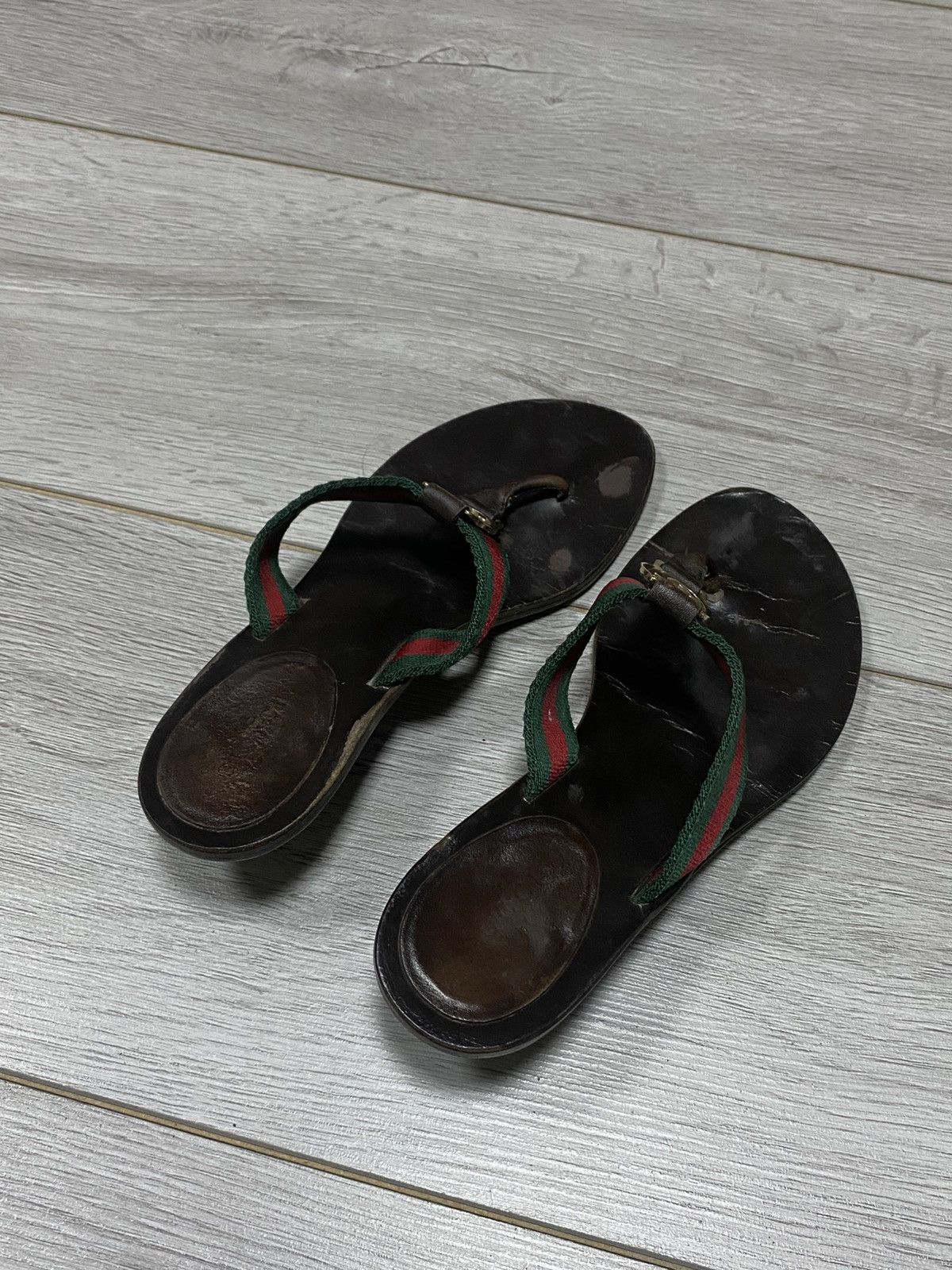 Gucci × Vintage Gucci web GG big logo heels wood flip-flops flats red green Size US 5 / IT 35 - 9 Thumbnail