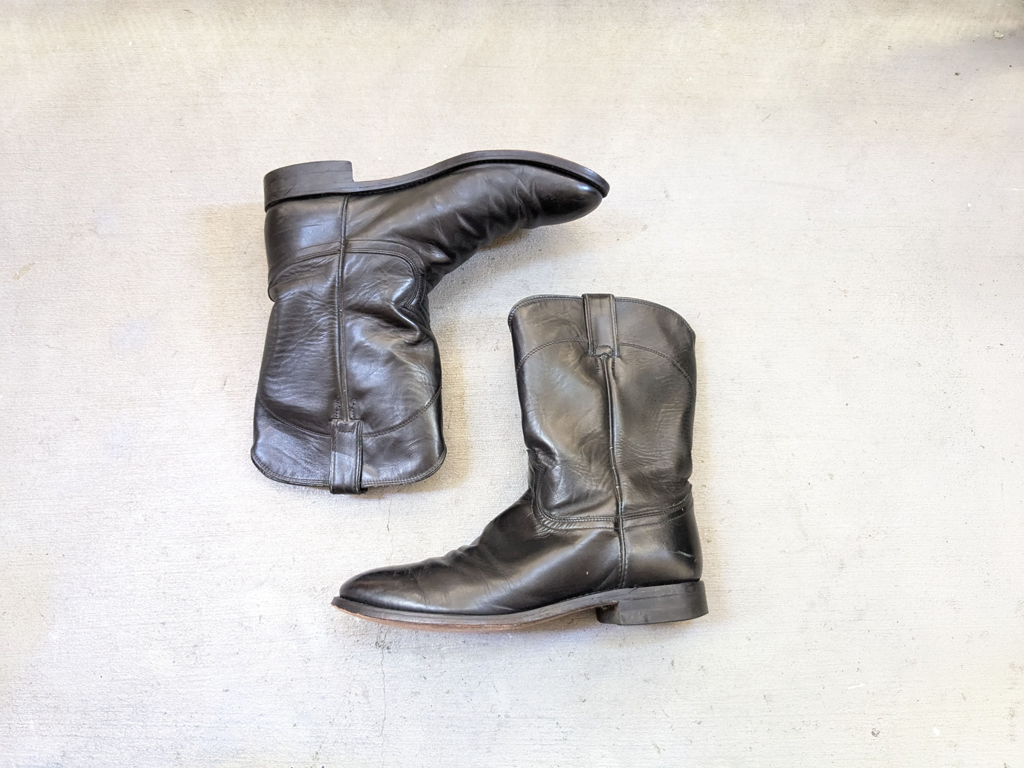 Vintage Justin Cowboy Boots 10 Black Leather Mexico