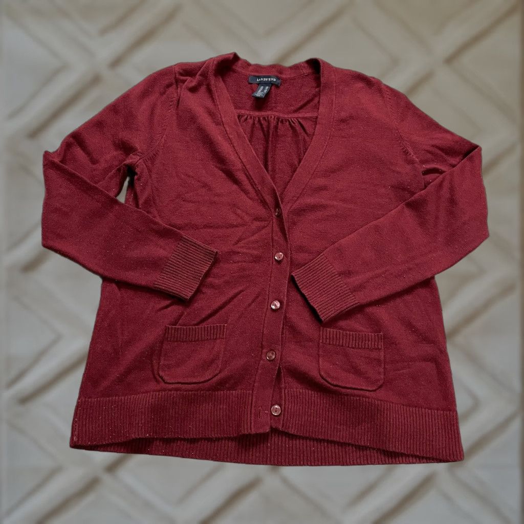 Lands' End VINTAGE Lands' End Women's Knit Cardigan Sweater XS Red Polka Dot Long Sleeve Pockets Casual Size XS / US 0-2 / IT 36-38 - 1 Thumbnail