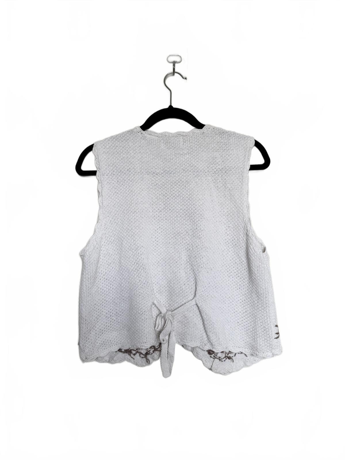 Other Vintage GrannyCore White with Brown Floral Embroidery, Size M / US 6-8 / IT 42-44 - 3 Thumbnail