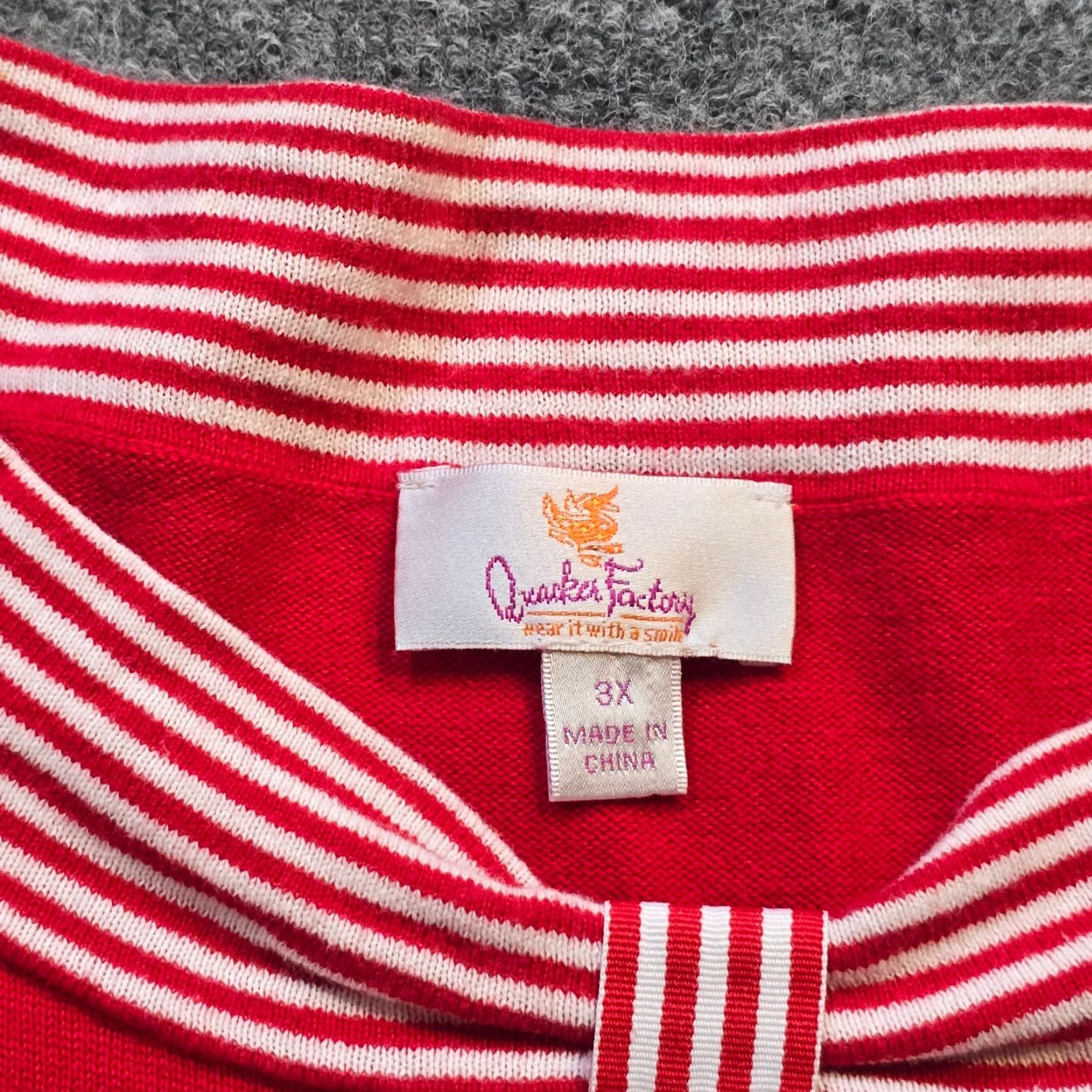 Quacker Factory Quacker Factory Sweater Women Size 3X Red Striped Anchor Embroidery Nautical Pullover Knit Cotton Cardigan? Size XXL / US 16-18 / IT 52-54 - 4 Thumbnail
