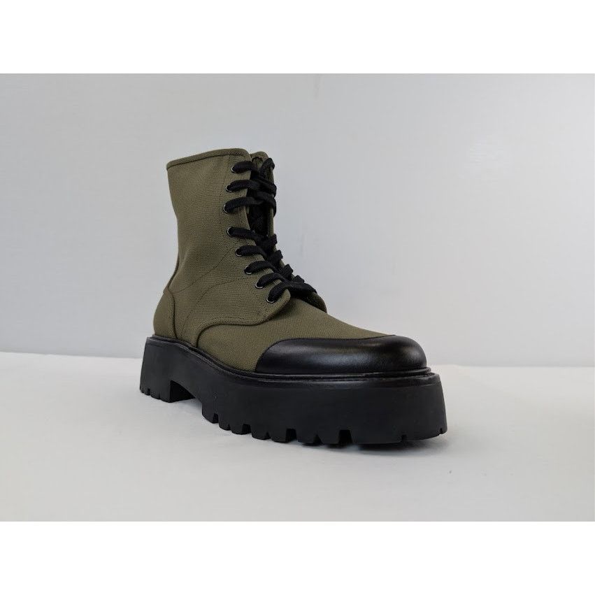 Celine o1rshd1 Canvas Bulky Shiny Lace-Up Boots Olive Green / Black Size US 9 / EU 42 - 4 Thumbnail