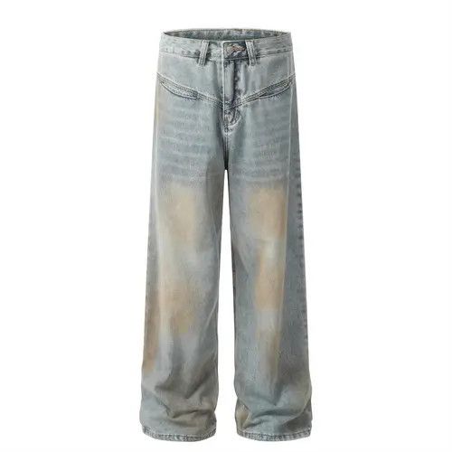 Japanese Brand Men's street punk wide leg straight distressed dirty jeans Size US 32 / EU 48 - 1 Thumbnail