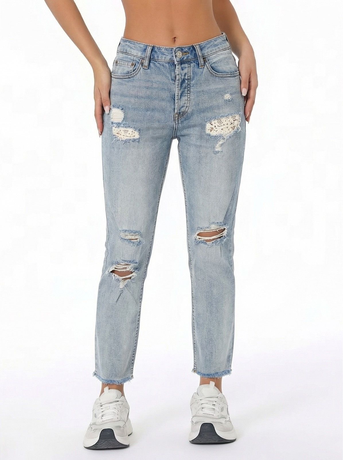 Free People Free People Women’s Light Washed Distressed Jeans Lace NWT Size 29" - 1 Thumbnail