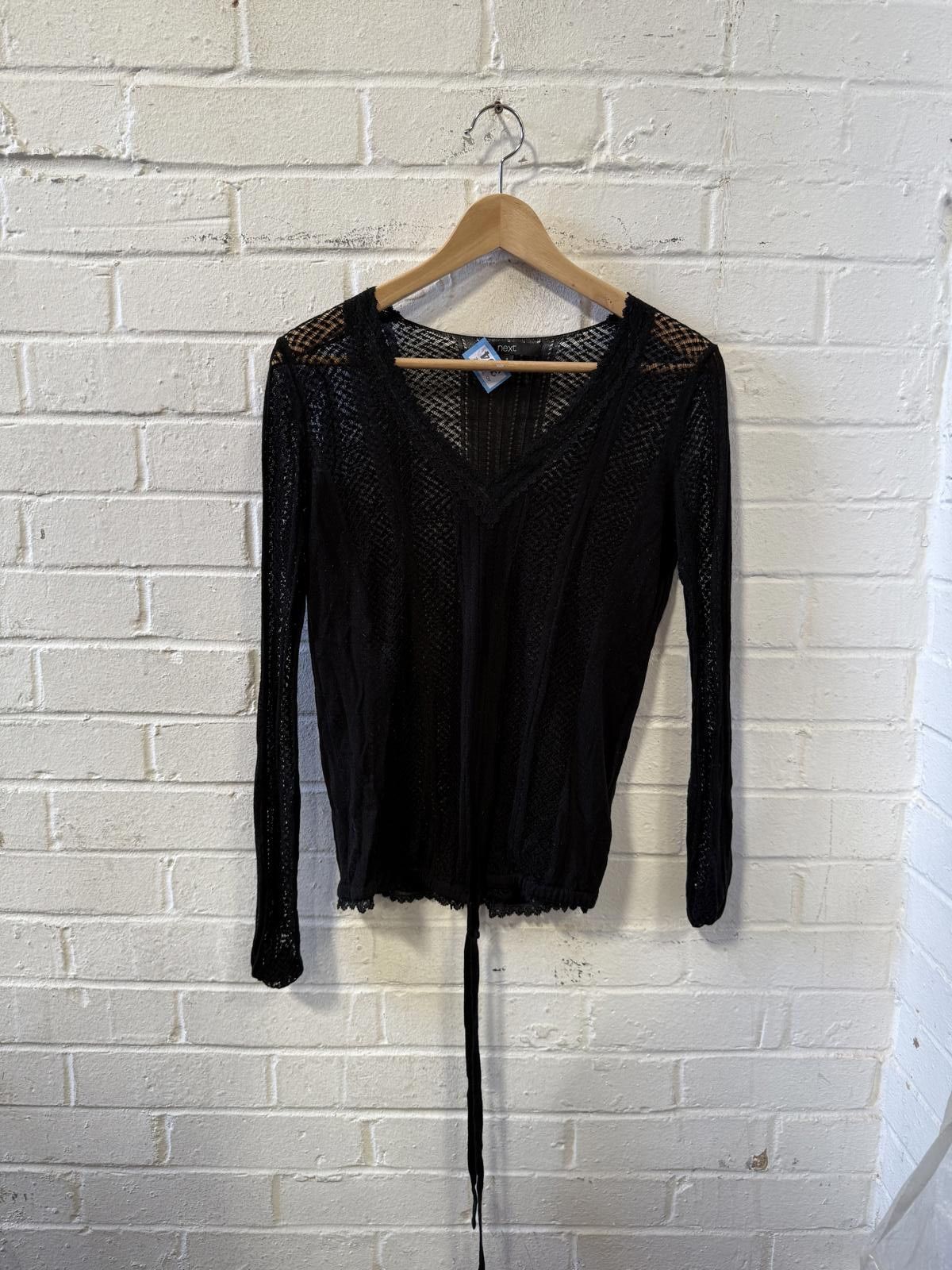 NEXT Next Black Long Sleeve Sheer Knit Top Size 8 Size S / US 4 / IT 40 - 1 Thumbnail