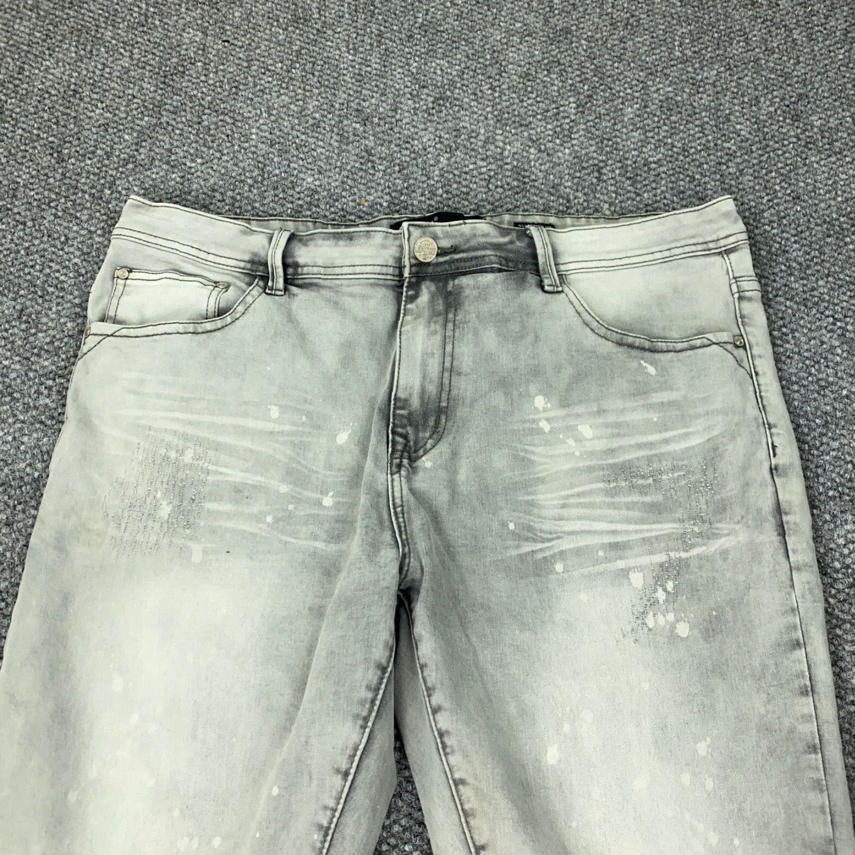 Vintage Switch Jeans Mens 38x34 Gray Distressed Slim Taper Fit Paint Splatter Denim 5-Pocket Switch Mens Jeans Slim Gray Size US 39 - 2 Thumbnail