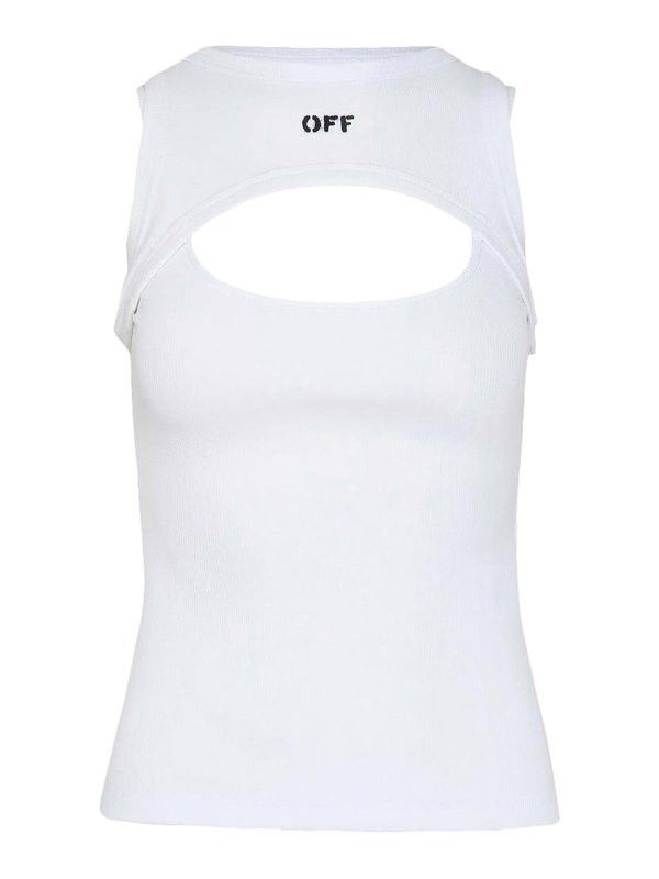 Off-White o1mle0824 Stamp Ribbed Round Rowing Top in White Size M / US 6-8 / IT 42-44 - 1 Thumbnail