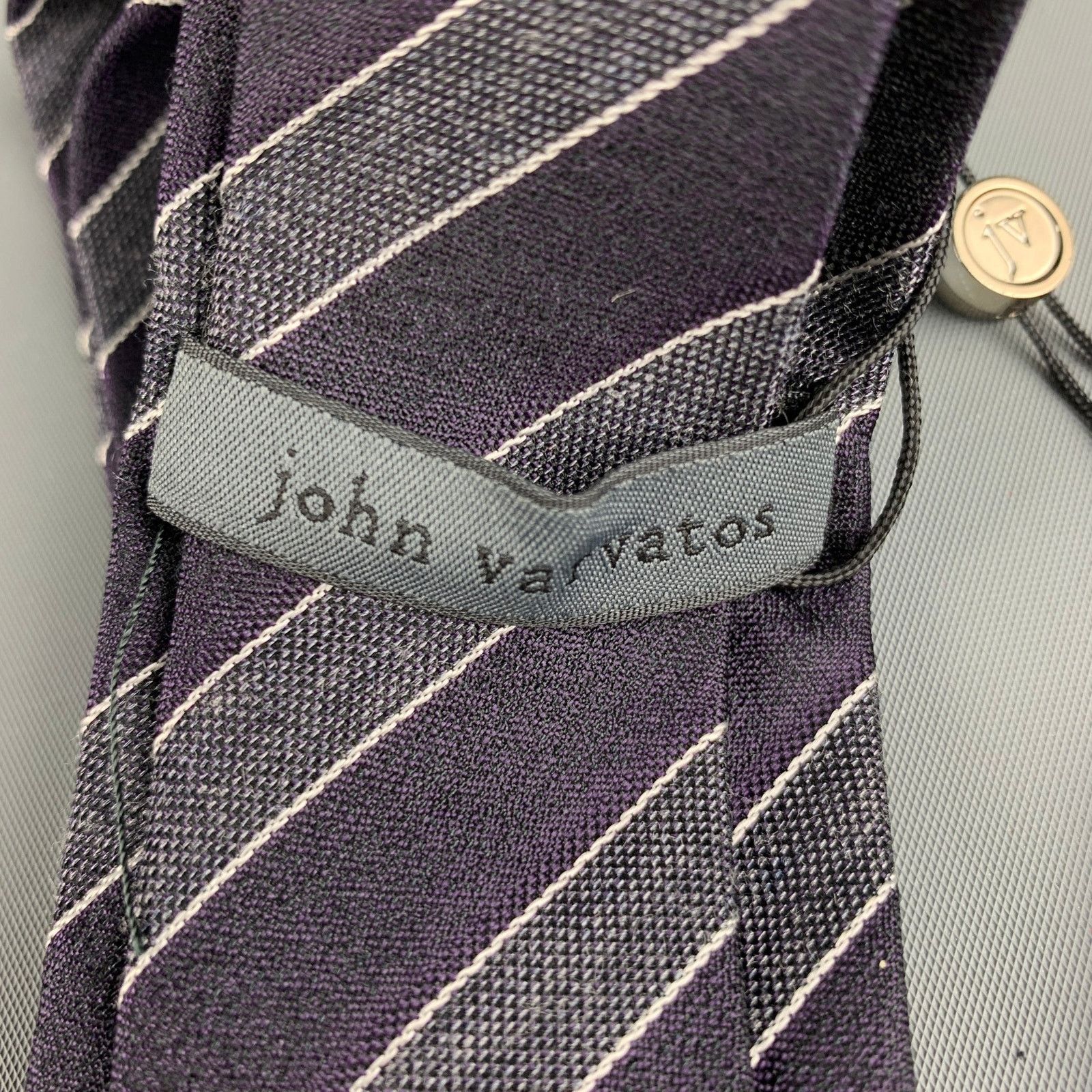 John Varvatos JOHN VARVATOS Purple Silver Silk Tie Size ONE SIZE - 4 Thumbnail