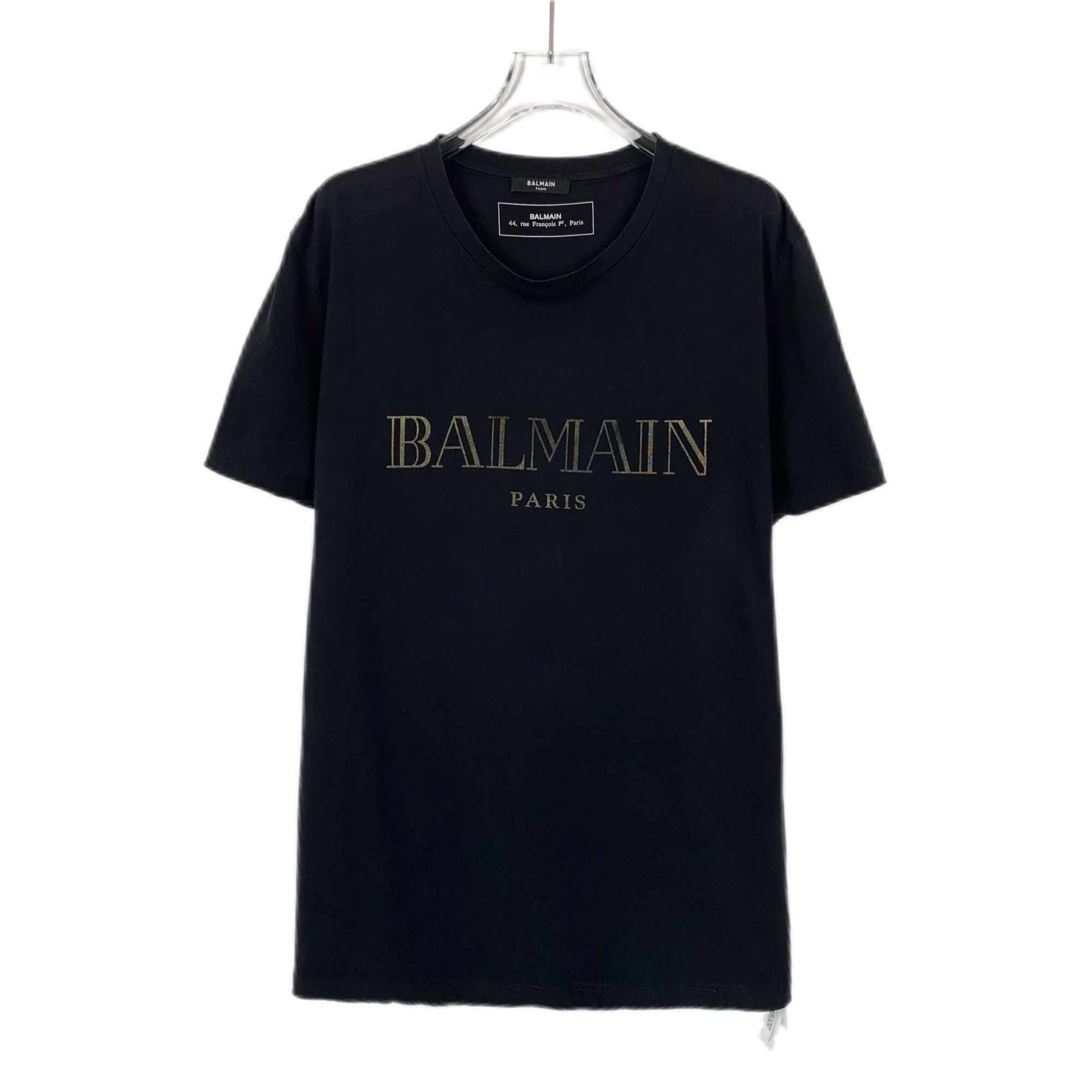 Balmain Black Logo Letter Printed Cotton Round-Neck Short-Sl