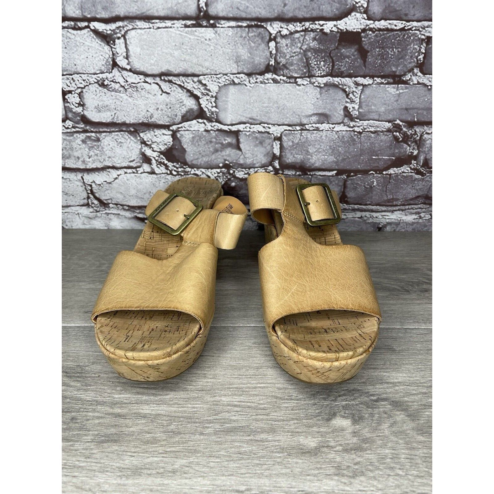 Other Kork Ease Tan Leather Cork Platform Strap High Wedge Sandals Size US 10 / IT 40 - 17 Thumbnail