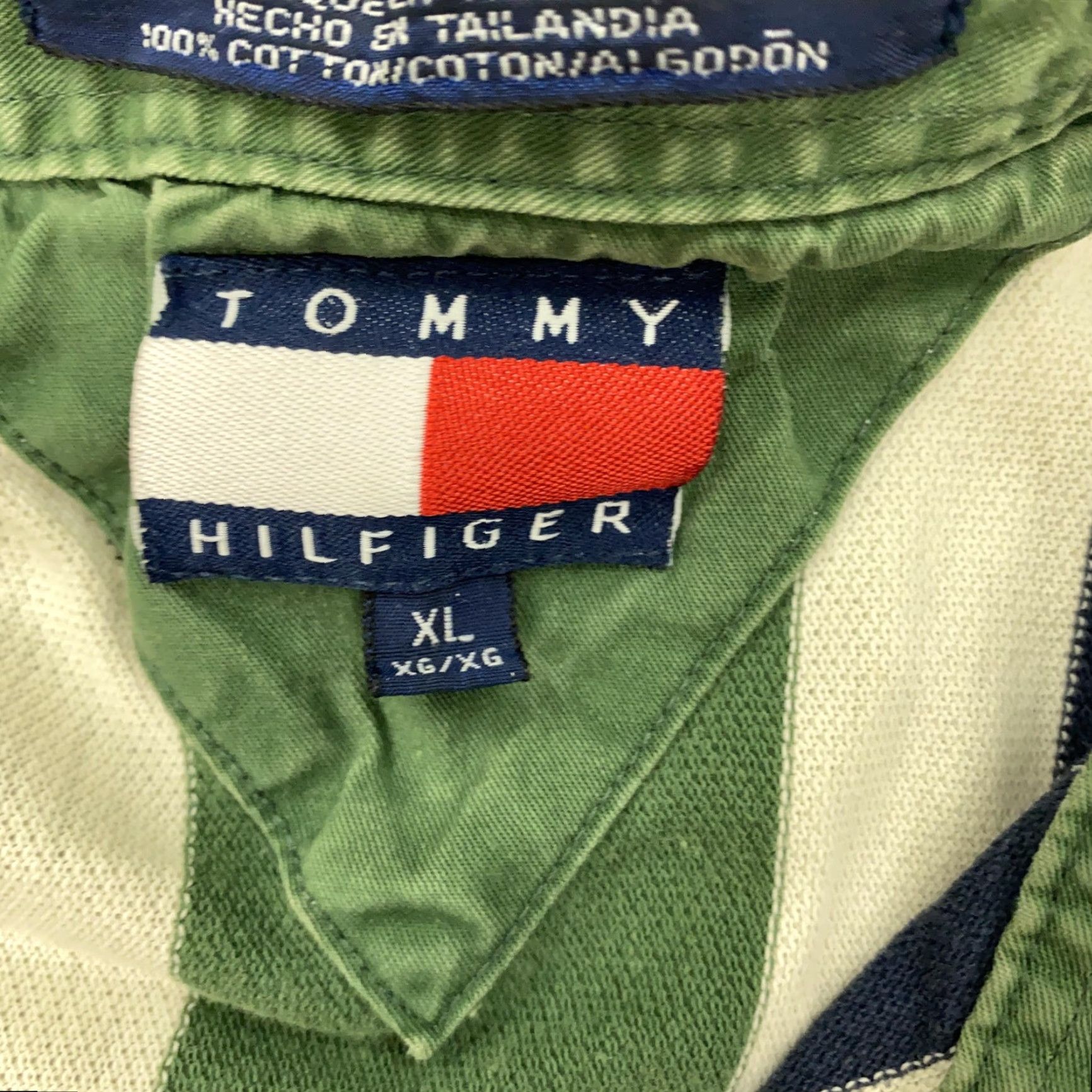 Tommy Hilfiger VINTAGE Tommy Hilfiger Polo Shirt Mens XL Green Navy Striped Crest 90s Casual Size US XL / EU 56 / 4 - 4 Thumbnail