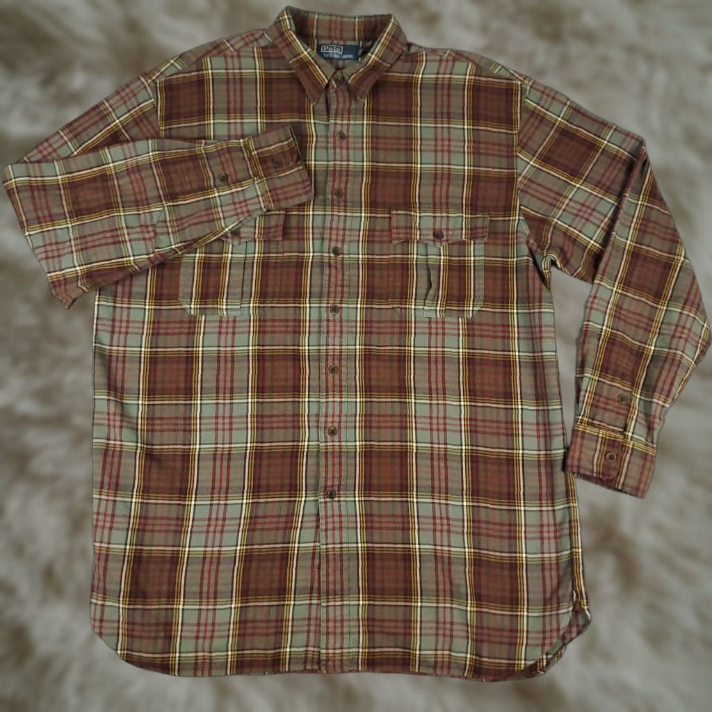 Ralph Lauren Ralph Lauren Shirt Mens XLT Brown Plaid Flannel 2 Pocket Buttons Long Sleeve Size US XL / EU 56 / 4 - 1 Thumbnail
