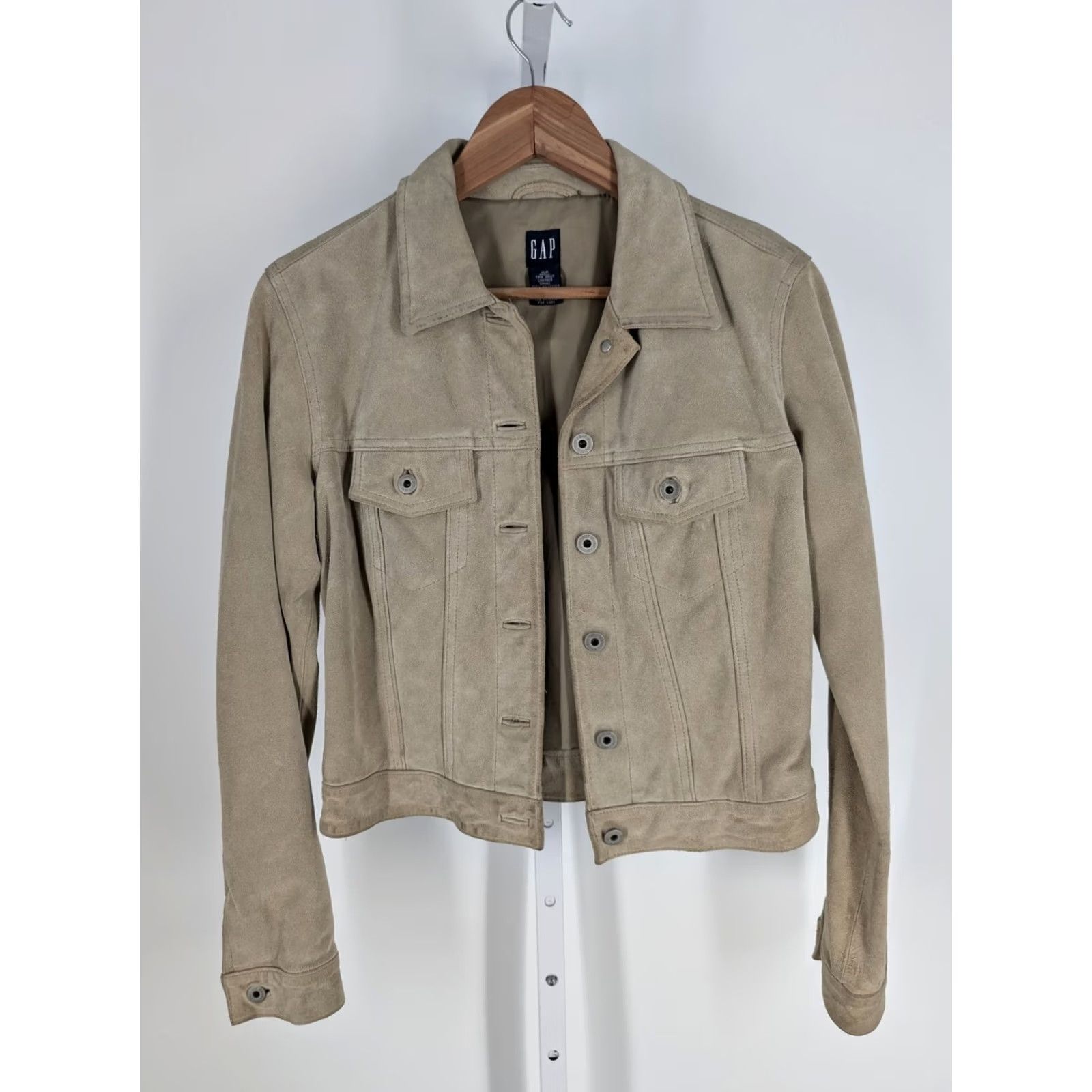 Gap VINTAGE Gap Trucker Jacket Suede Leather Brown Beige Y2K Spring 2000 Women XS Regular Long Sleeve Buttoned Front Size XS / US 0-2 / IT 36-38 - 5 Thumbnail