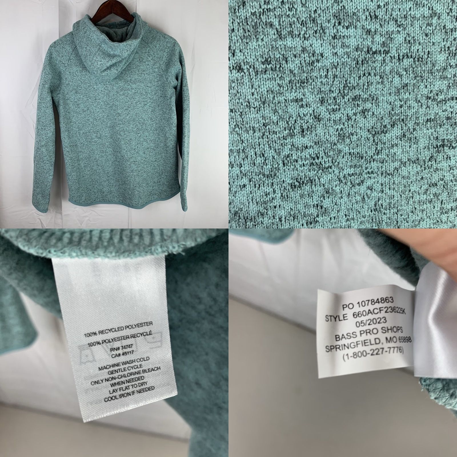 ASCENO Ascend Expedition Women’s XS Fleece Heathered Turquoise L/S Hoodie Pullover Size XS / US 0-2 / IT 36-38 - 10 Thumbnail