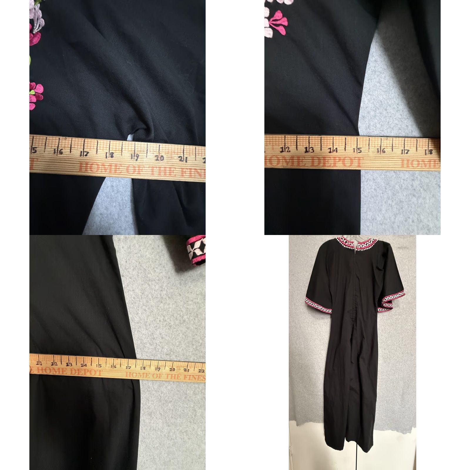 Vintage VINTAGE Caro of Honolulu Dress Womens 10 Black Floral Embroidered Kaftan Maxi 70s Size L / US 10 / IT 46 - 8 Thumbnail
