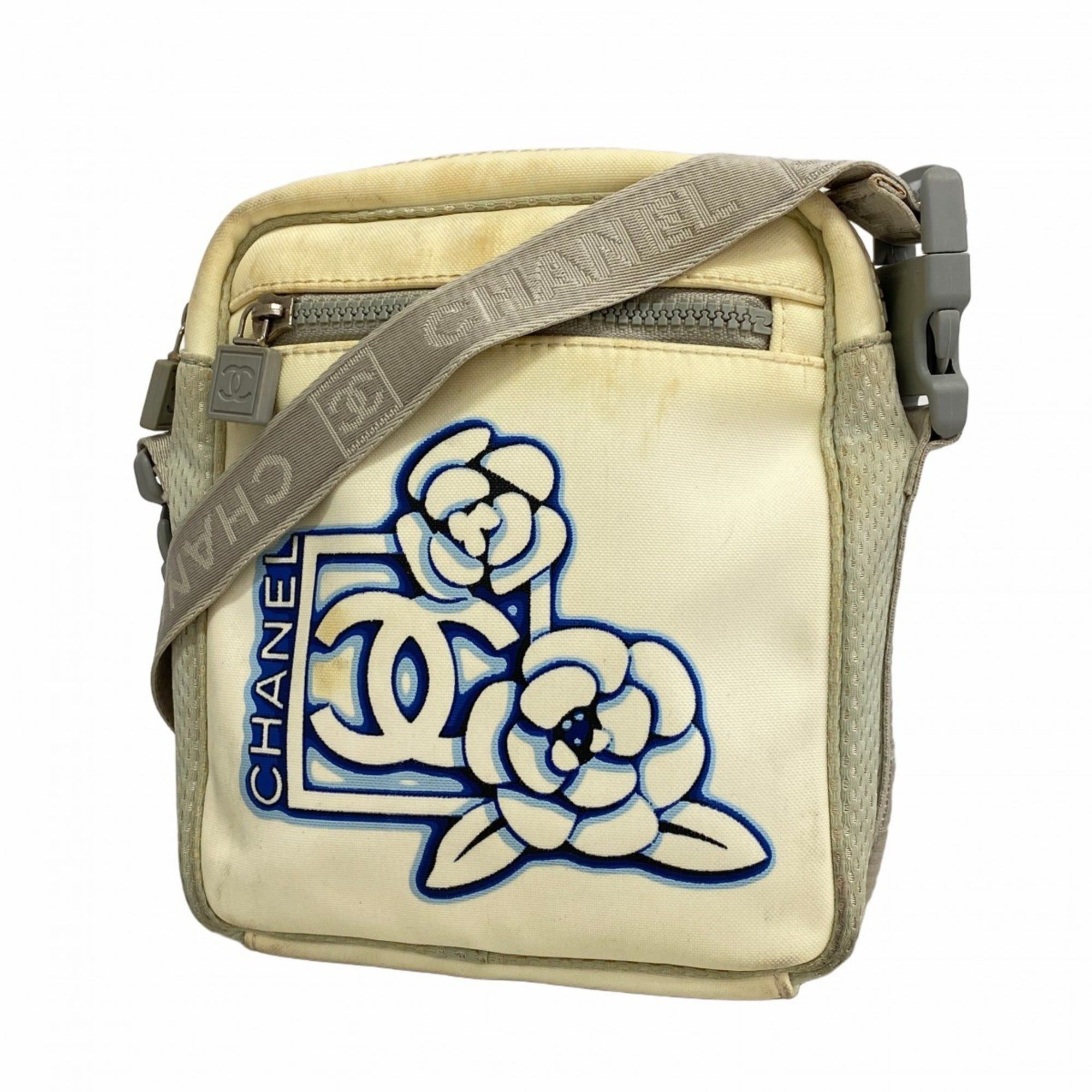 Chanel Sport Camellia Nylon Shoulder Bag in White Gray and Blue for Women